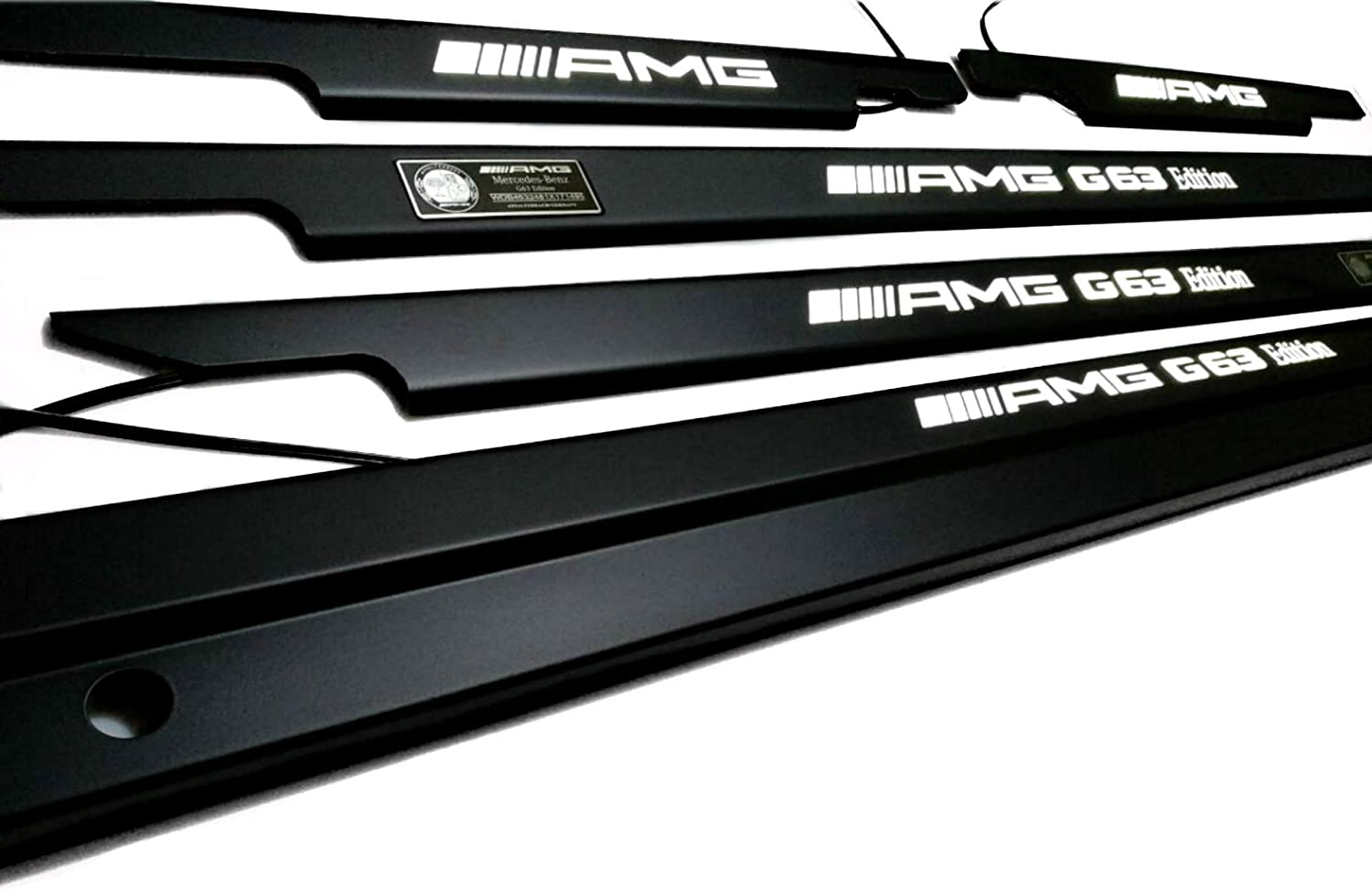 AMG G63 Edition LED Illuminated Door Sills 4 or 5 pcs for Mercedes-Benz W463 from Custom Class, made of aluminum with white LED illumination.