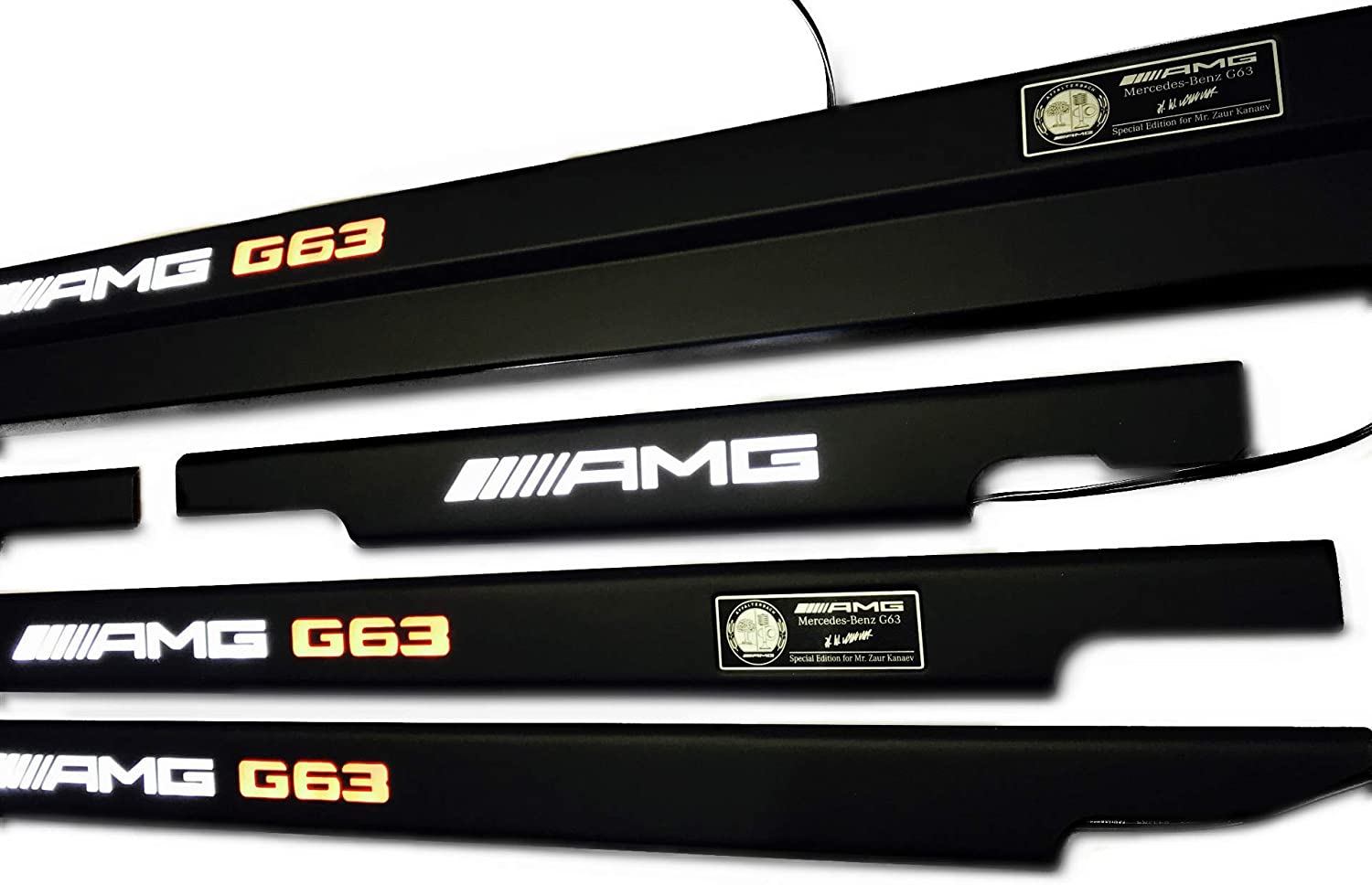 AMG G63 LED Illuminated Door Sills 4 or 5 pcs for Mercedes-Benz W463 from Custom Class, featuring aluminum construction and LED illumination.