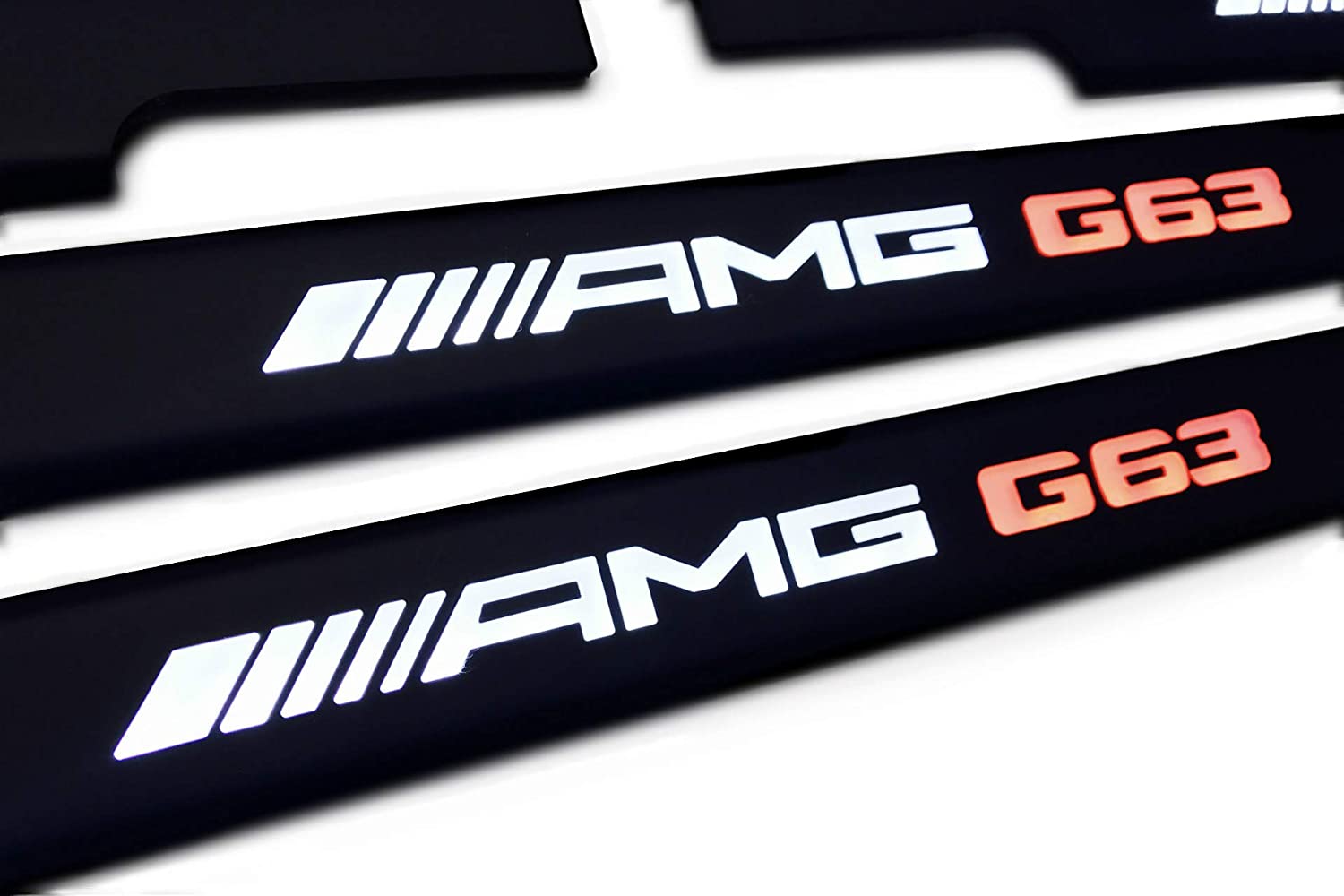 AMG G63 LED Illuminated Door Sills 4 or 5 pcs for Mercedes-Benz W463 from Custom Class, featuring aluminum construction and LED illumination.