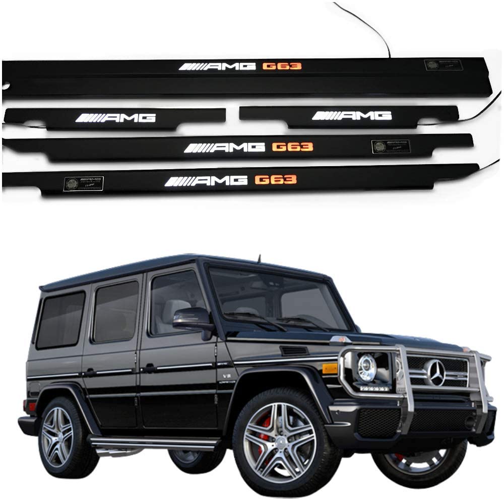 AMG G63 LED Illuminated Door Sills 4 or 5 pcs for Mercedes-Benz W463 from Custom Class, featuring aluminum construction and LED illumination.