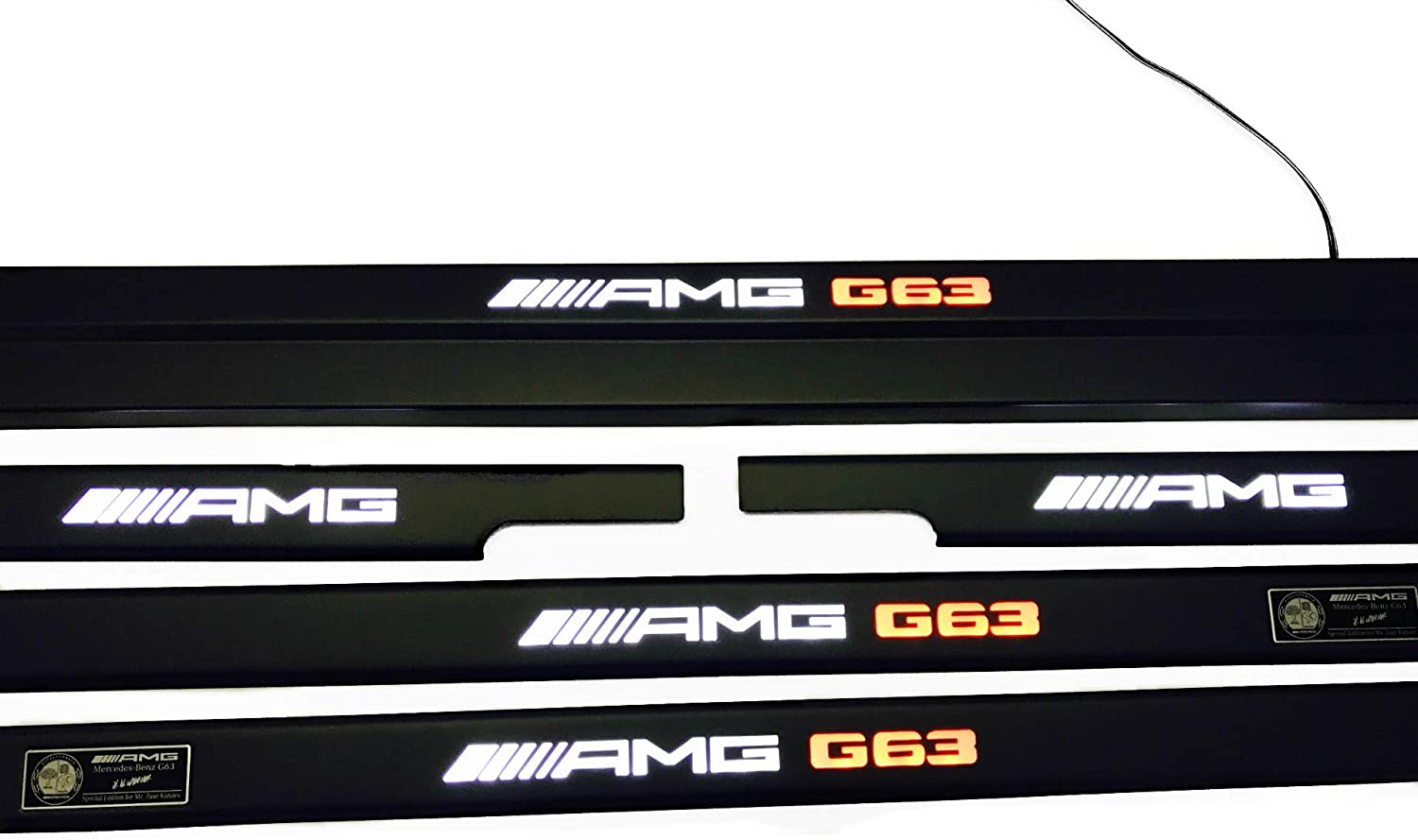 AMG G63 LED Illuminated Door Sills 4 or 5 pcs for Mercedes-Benz W463 from Custom Class, featuring aluminum construction and LED illumination.