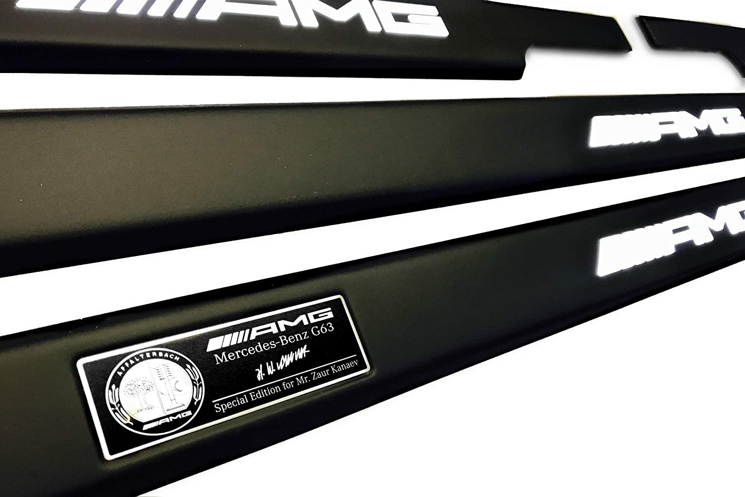 AMG G63 LED Illuminated Door Sills 4 or 5 pcs for Mercedes-Benz W463 from Custom Class, featuring aluminum construction and LED illumination.