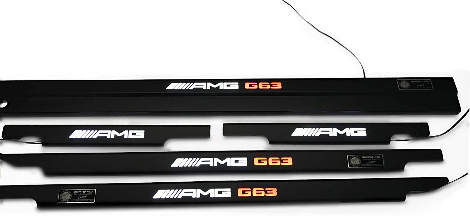 AMG G63 LED Illuminated Door Sills 4 or 5 pcs for Mercedes-Benz W463 from Custom Class, featuring aluminum construction and LED illumination.