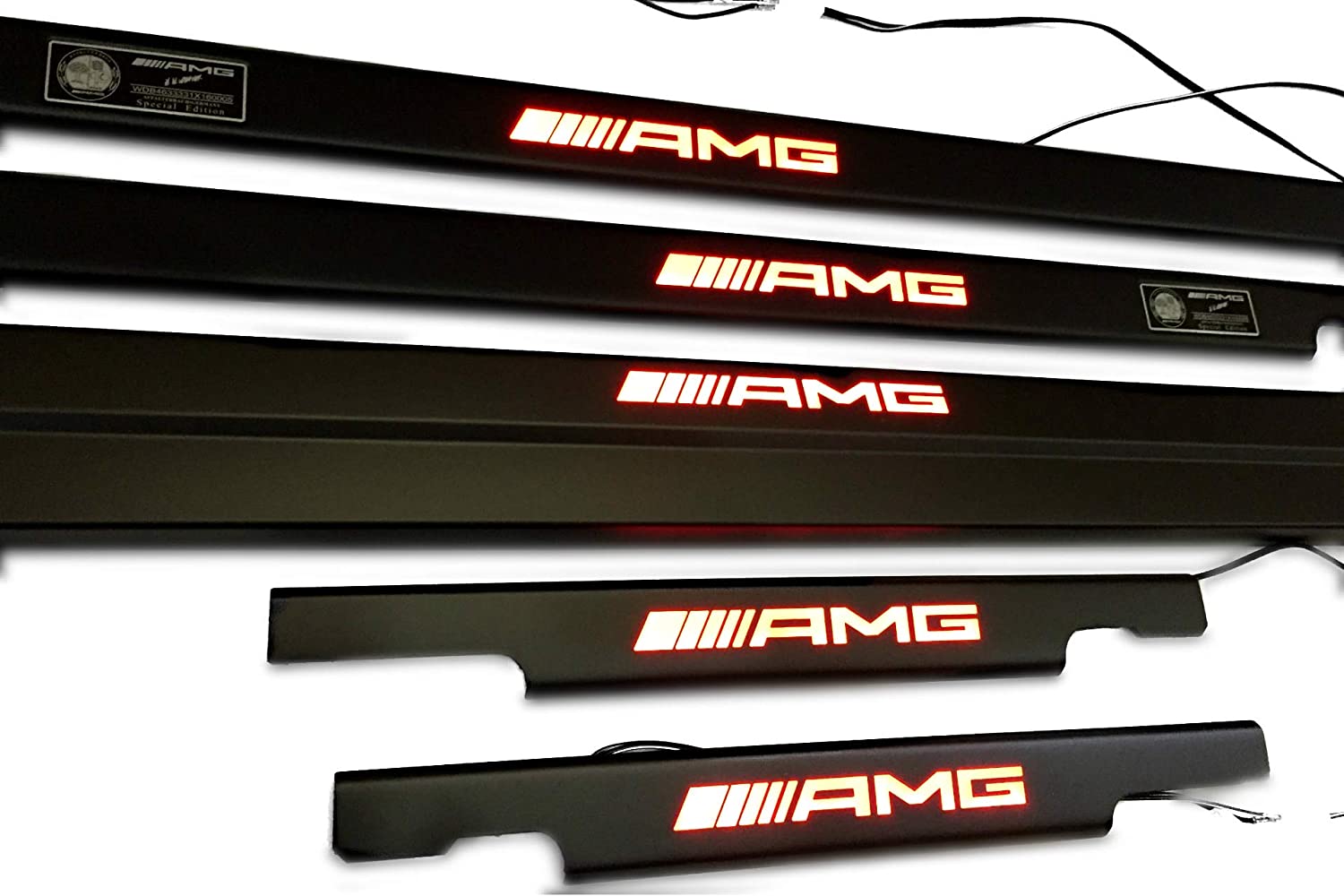 AMG LED Illuminated Door Sills 4 or 5 pcs for Mercedes-Benz W463 from Custom Class, featuring aluminum construction with white LED illumination.