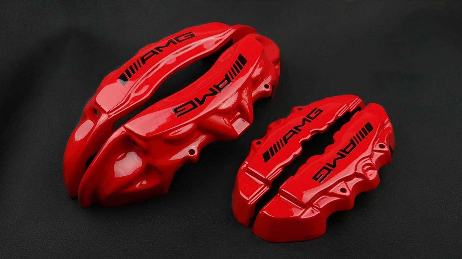 AMG Red Disc Caliper Covers for Mercedes G-Wagon W463 from Custom Class, made of fiberglass reinforced plastic.