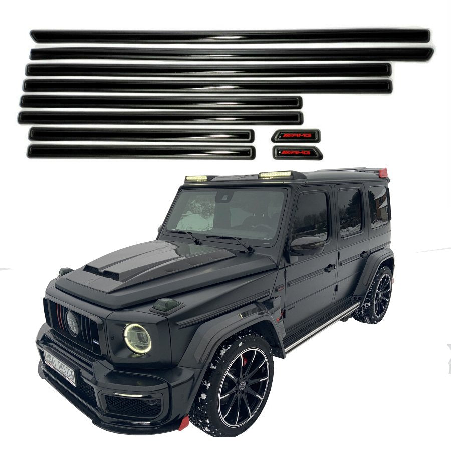 AMG style Side Black Piano Moldings INSERTIONS ONLY 10pc Set for Mercedes-Benz G-Wagon W463A G63 G500 - Custom Class