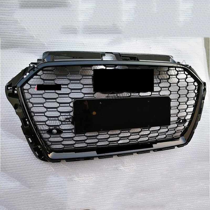 RS3 Black Quattro front radiator grille for Audi A3 S3 8V 2016-2020 from Custom Class, featuring a black finish.