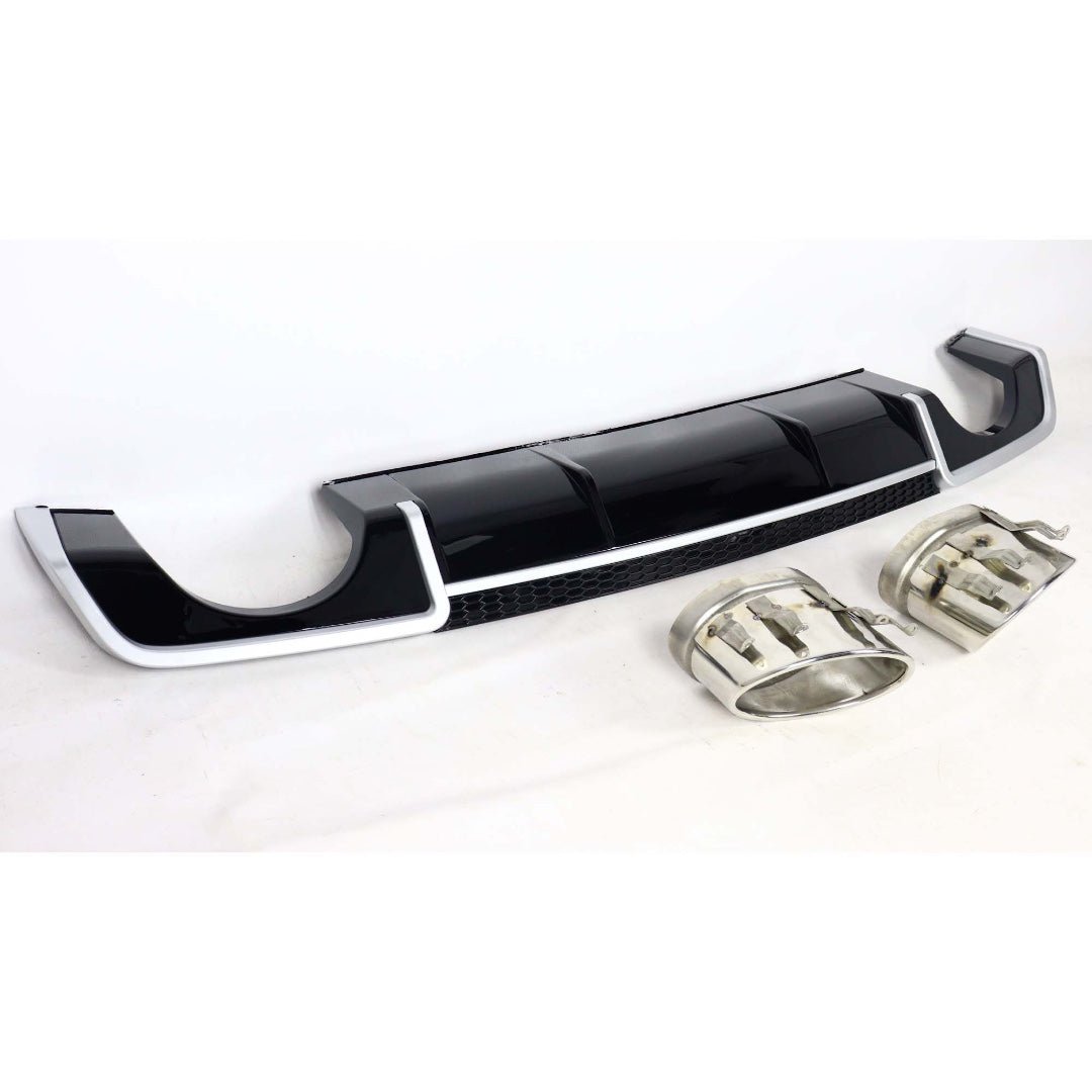 RS3 rear diffuser with exhaust tips for Audi A3 sedan 2012-2015 from Custom Class, featuring a black finish.