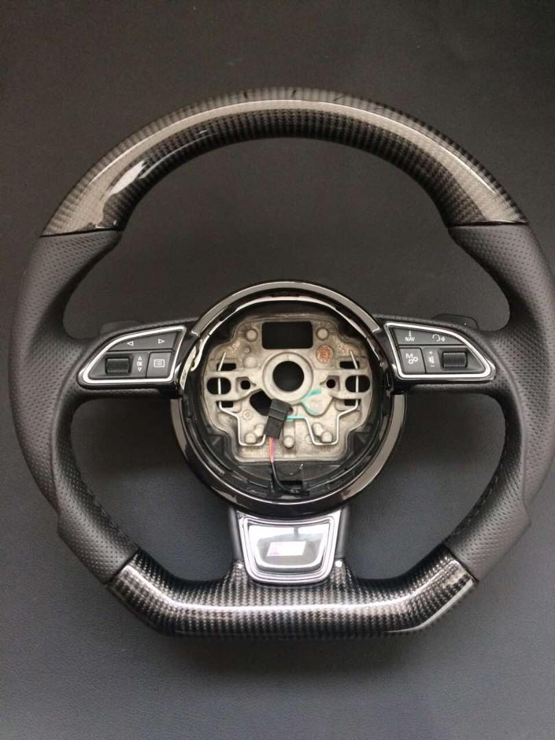 OEM remanufactured Audi RS6 RS4 RS5 RS7 SQ5 S4 S5 steering wheel with carbon fiber and perforated black leather from Custom Class.