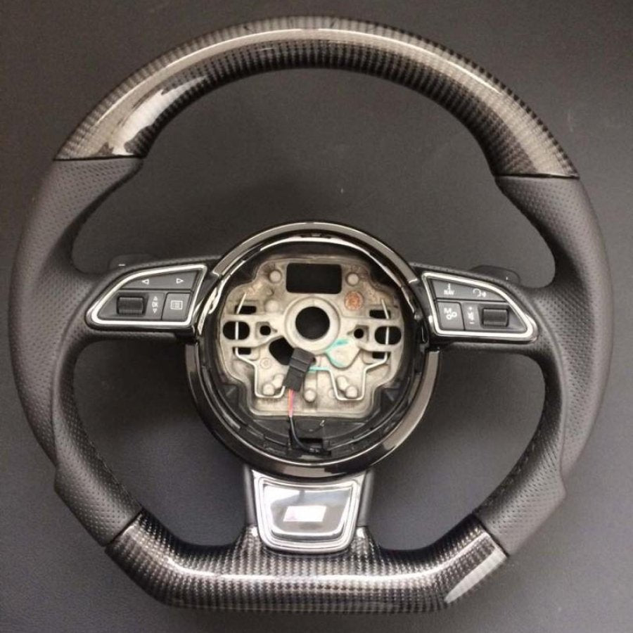 OEM remanufactured Audi RS6 RS4 RS5 RS7 SQ5 S4 S5 steering wheel with carbon fiber and perforated black leather from Custom Class.