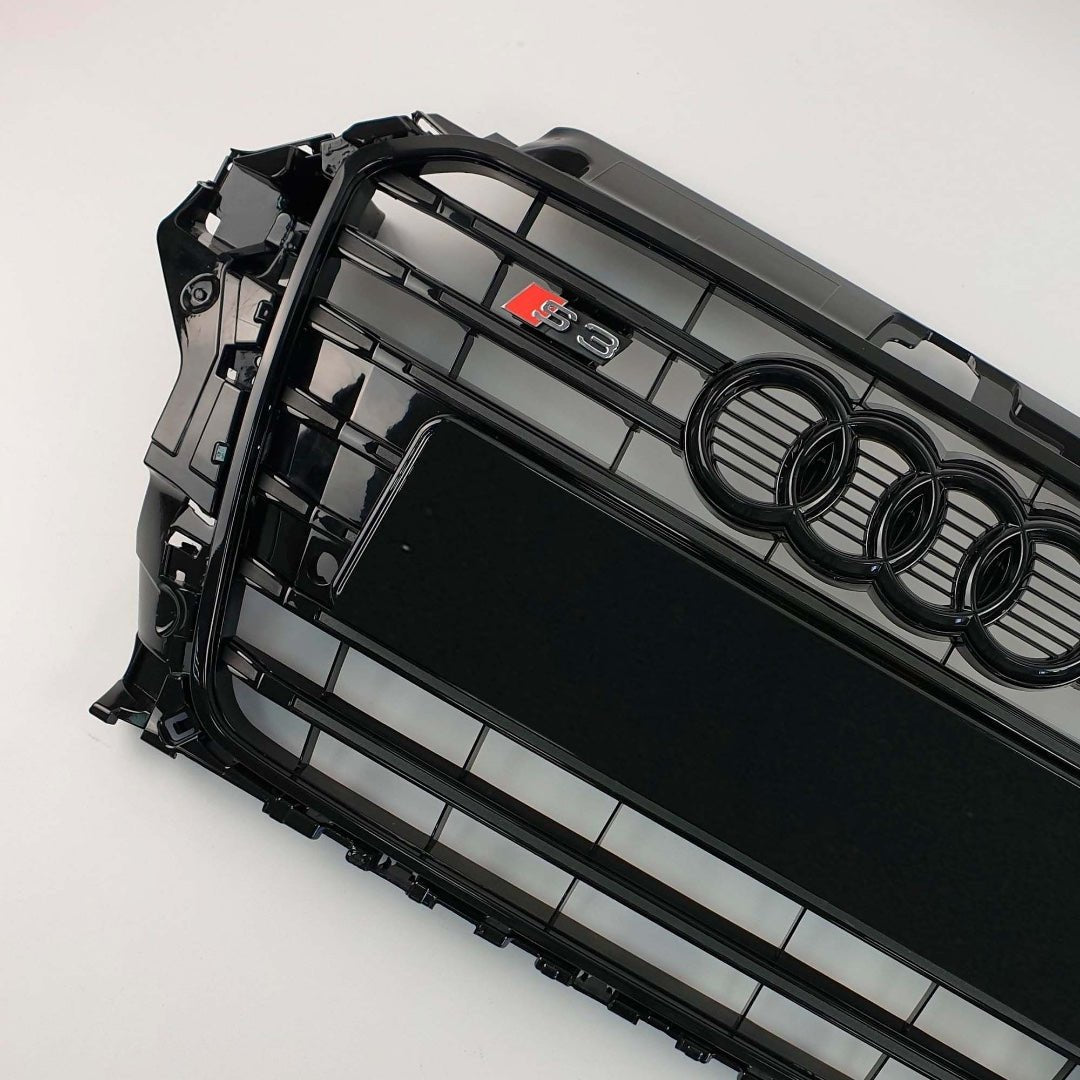 S3 style black front radiator grille for Audi A3 2012-2015 from Custom Class, featuring a black finish.