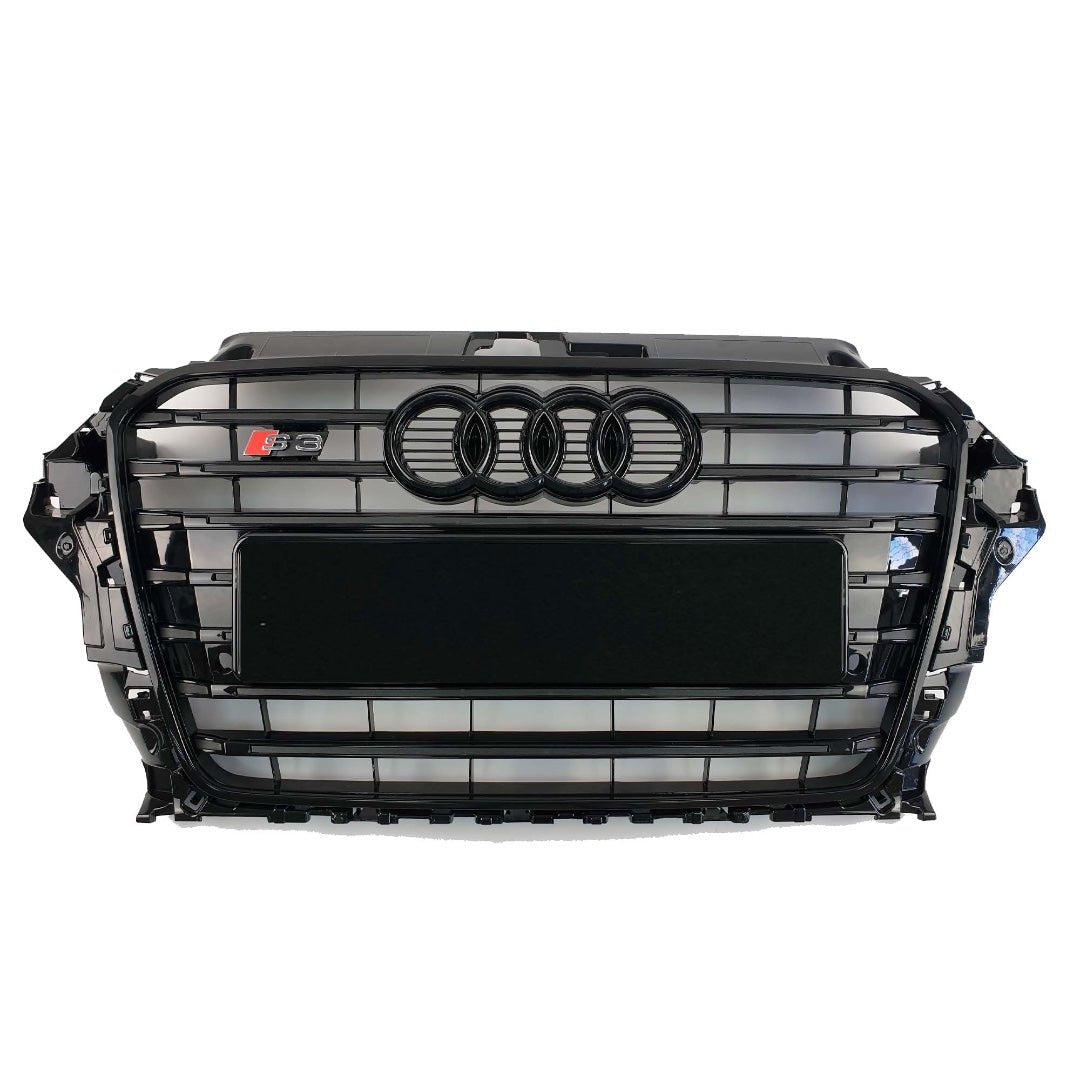 S3 style black front radiator grille for Audi A3 2012-2015 from Custom Class, featuring a black finish.