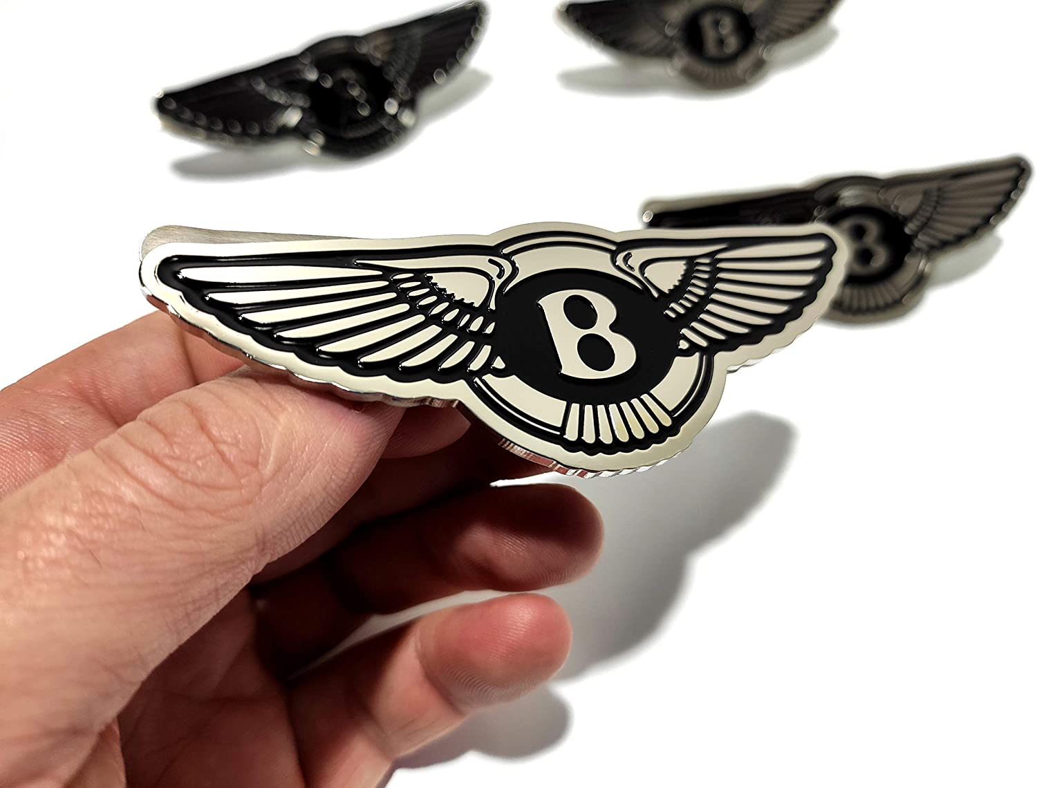 Bentley Bentayga Continental Spur style metal chrome glossy seats badge emblem logo, 4 pcs set for interior from Custom Class, featuring black and chrome finish.