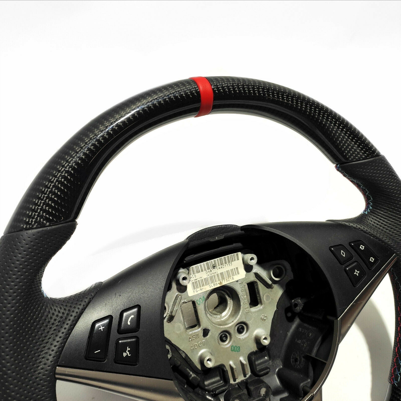 BMW E60 Steering Wheel Carbon Fiber Leather Red Stripe Flat Bottom - Custom Class