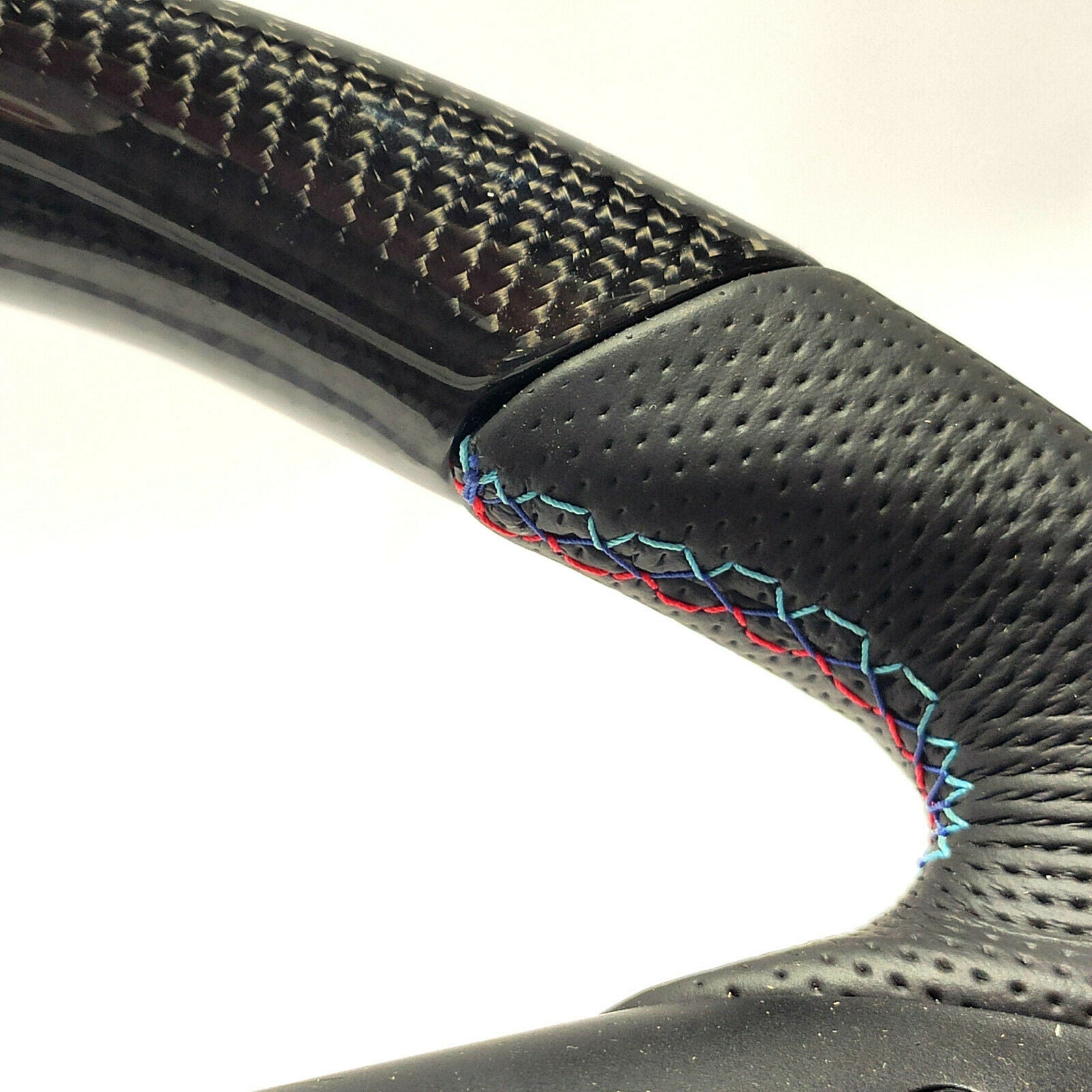 BMW E60 Steering Wheel Carbon Fiber Leather Red Stripe Flat Bottom - Custom Class