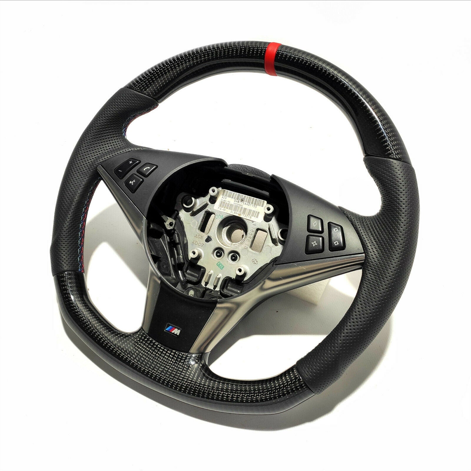 BMW E60 Steering Wheel Carbon Fiber Leather Red Stripe Flat Bottom - Custom Class