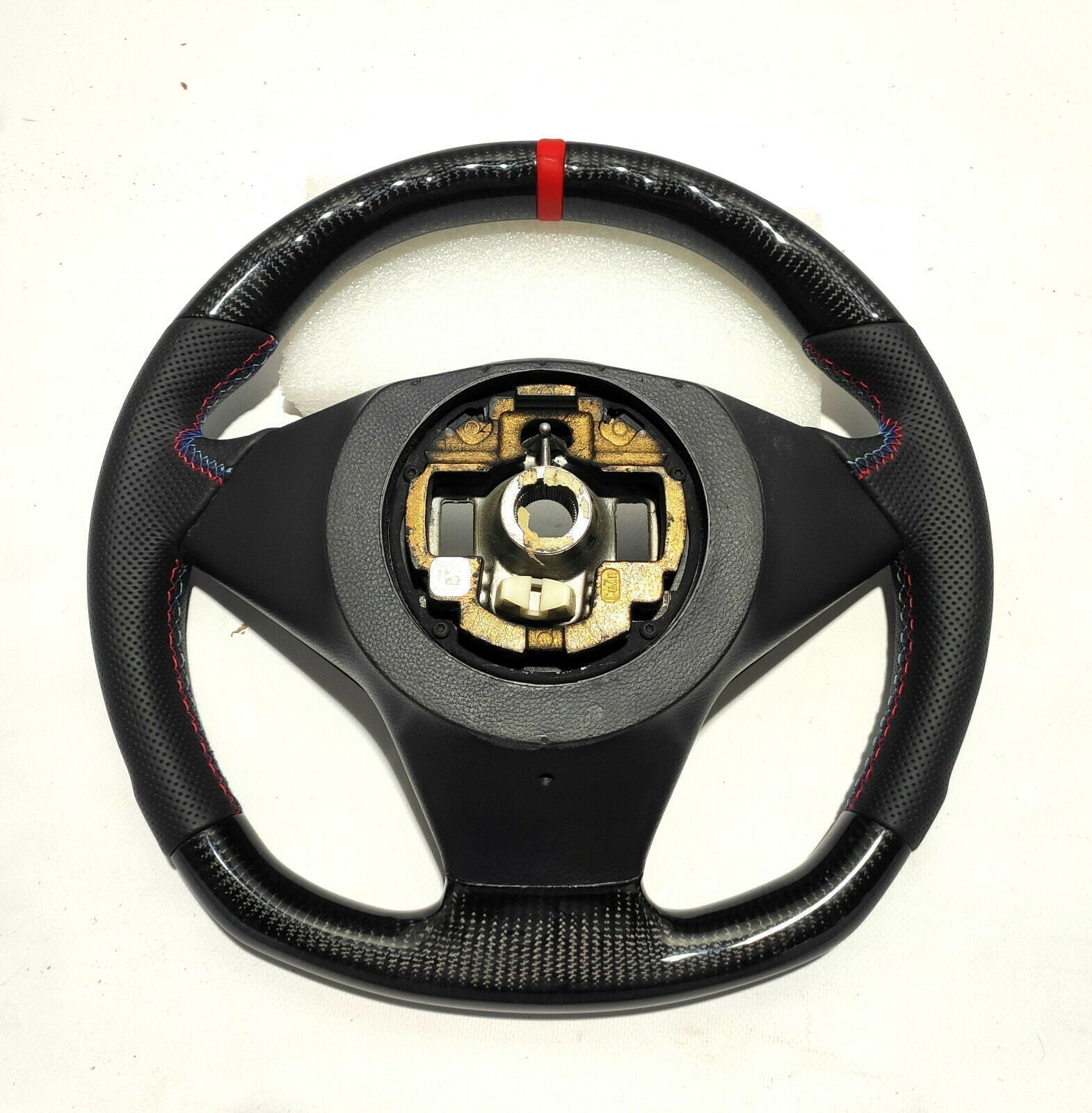 BMW E60 Steering Wheel Carbon Fiber Leather Red Stripe Flat Bottom - Custom Class