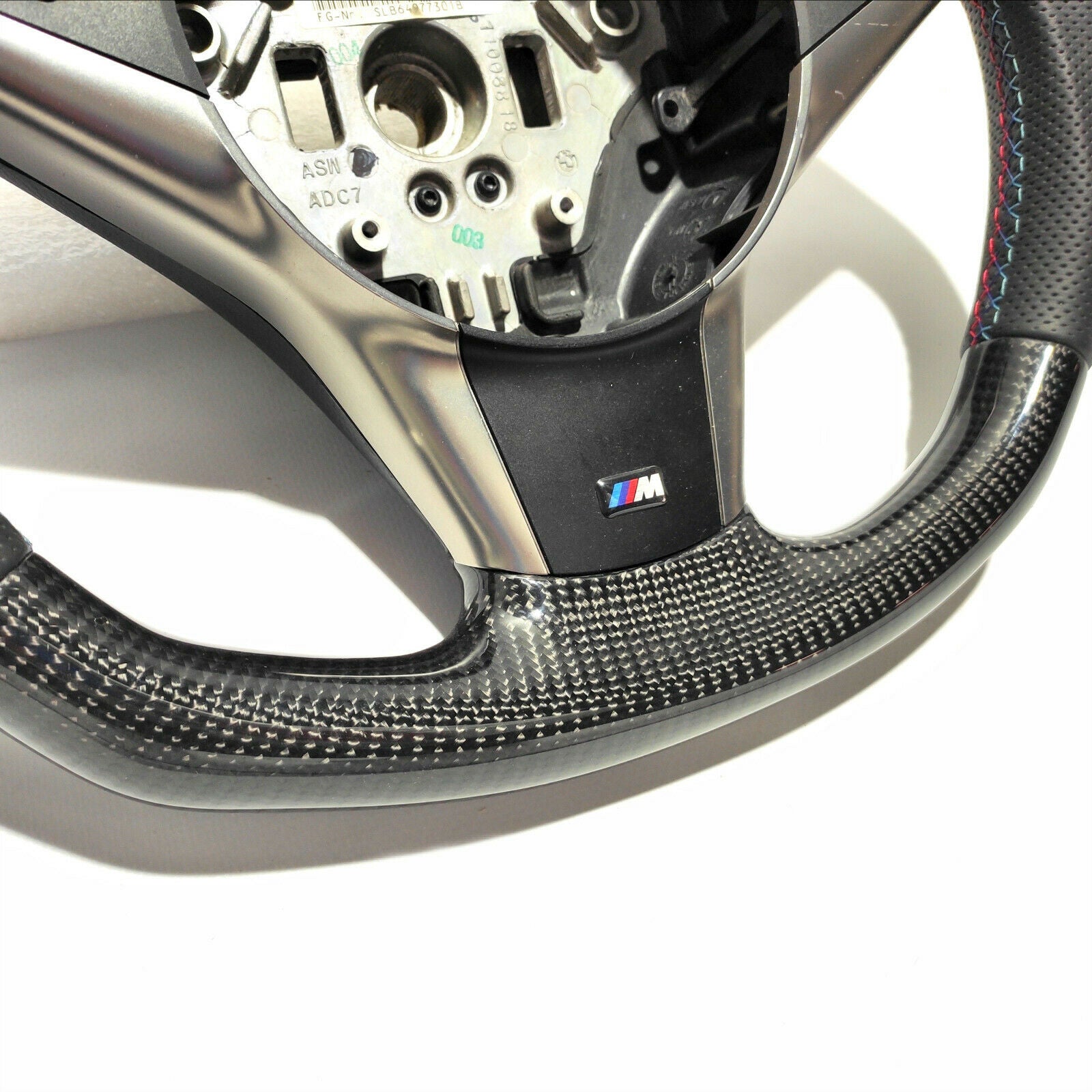 BMW E60 Steering Wheel Carbon Fiber Leather Red Stripe Flat Bottom - Custom Class