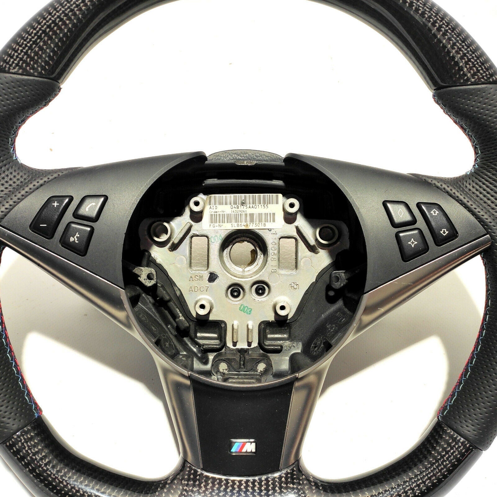 BMW E60 Steering Wheel Carbon Fiber Leather Red Stripe Flat Bottom - Custom Class