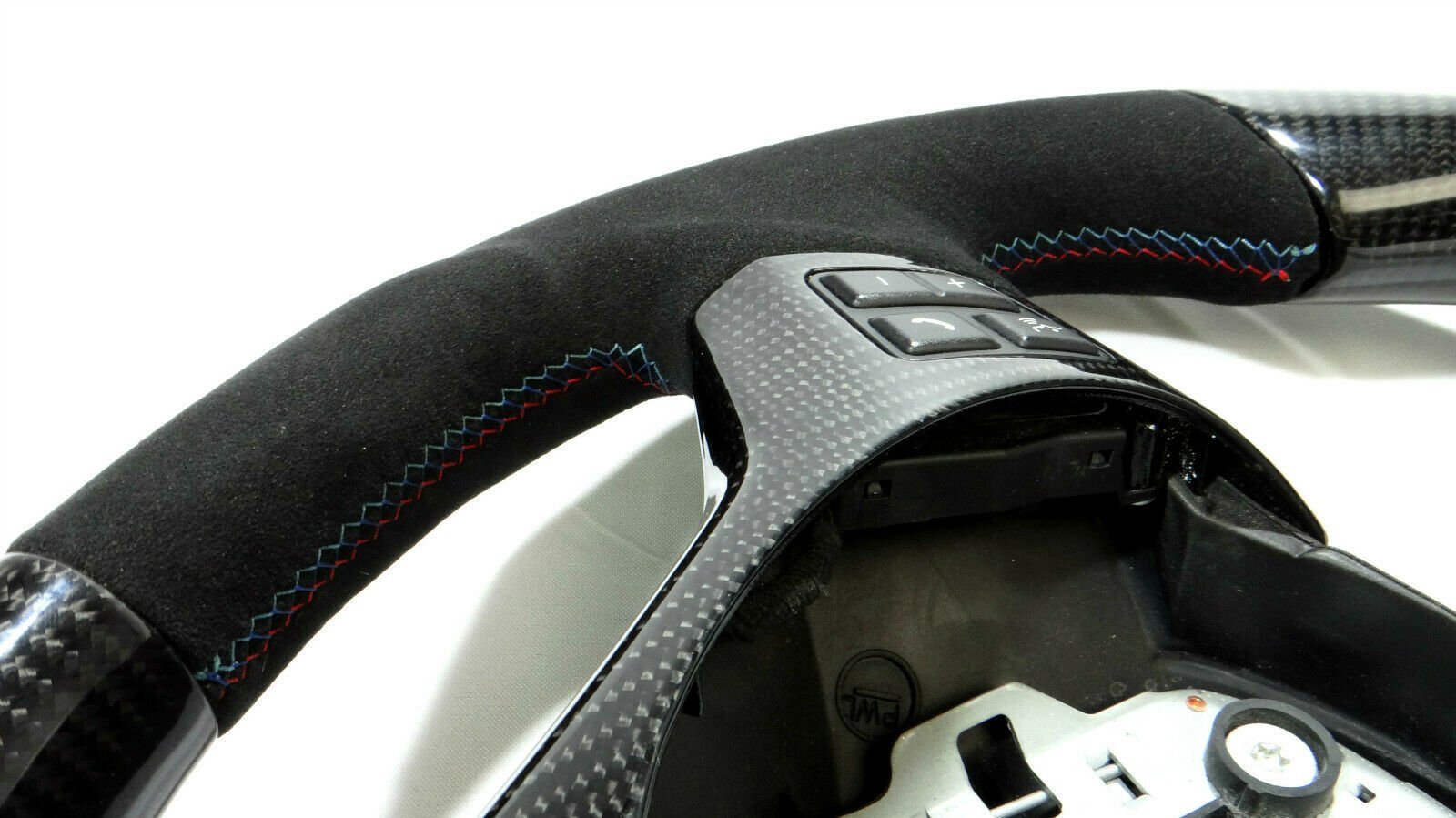BMW E70 E71 Steering Wheel Carbon Fiber Alcantara Stripes Flat Bottom - Custom Class