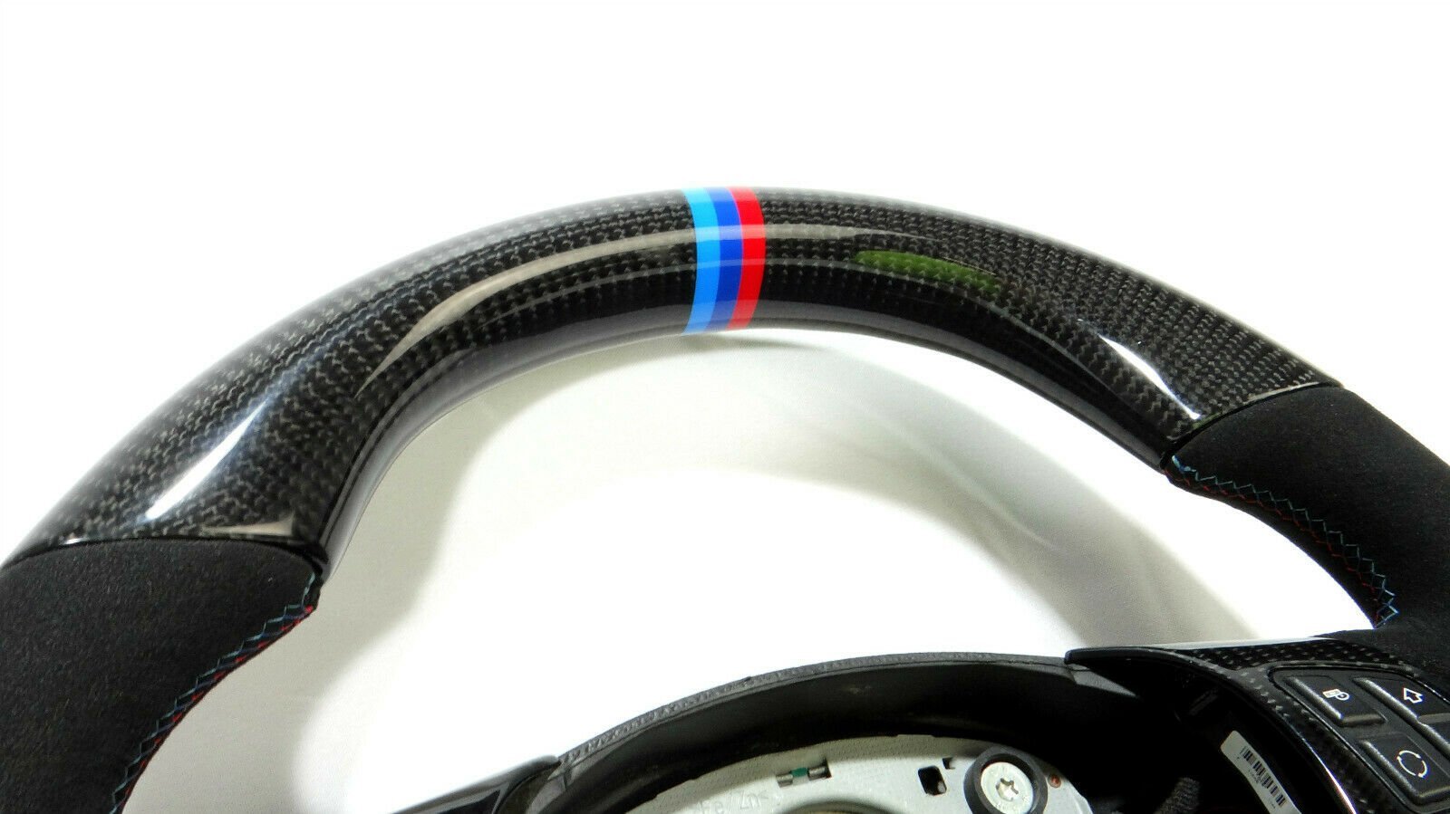 BMW E70 E71 Steering Wheel Carbon Fiber Alcantara Stripes Flat Bottom - Custom Class