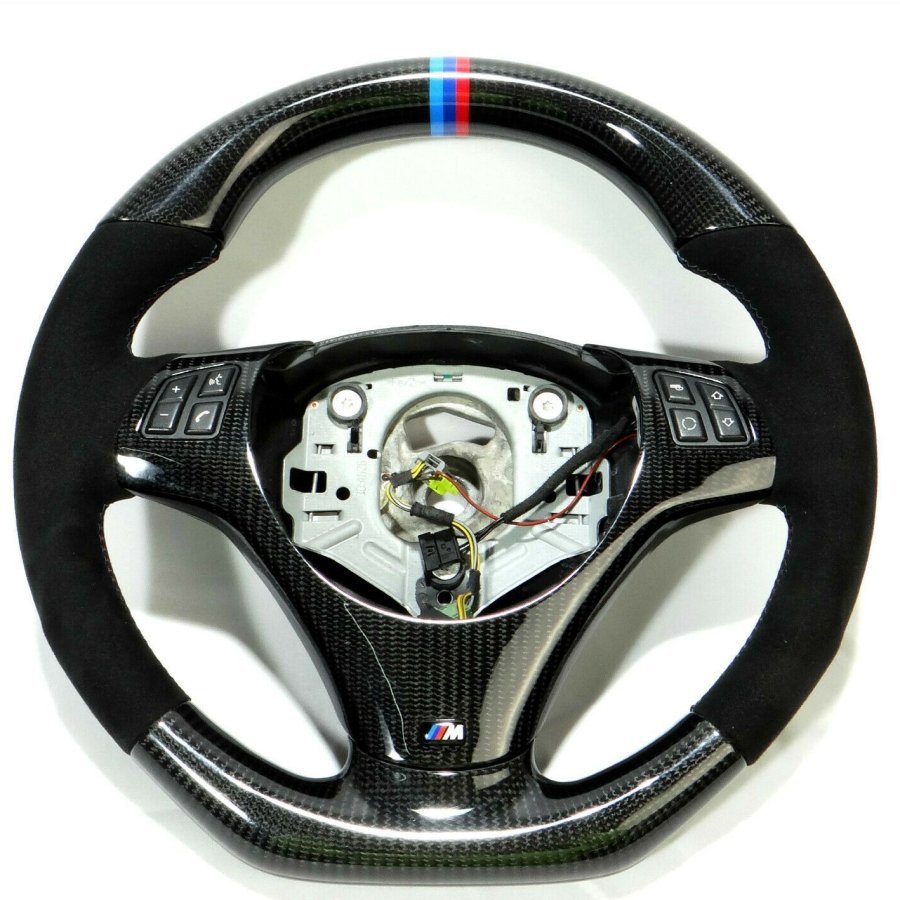 BMW E70 E71 Steering Wheel Carbon Fiber Alcantara Stripes Flat Bottom - Custom Class