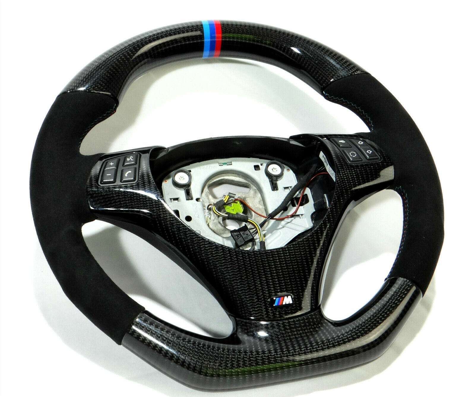 BMW E70 E71 Steering Wheel Carbon Fiber Alcantara Stripes Flat Bottom - Custom Class