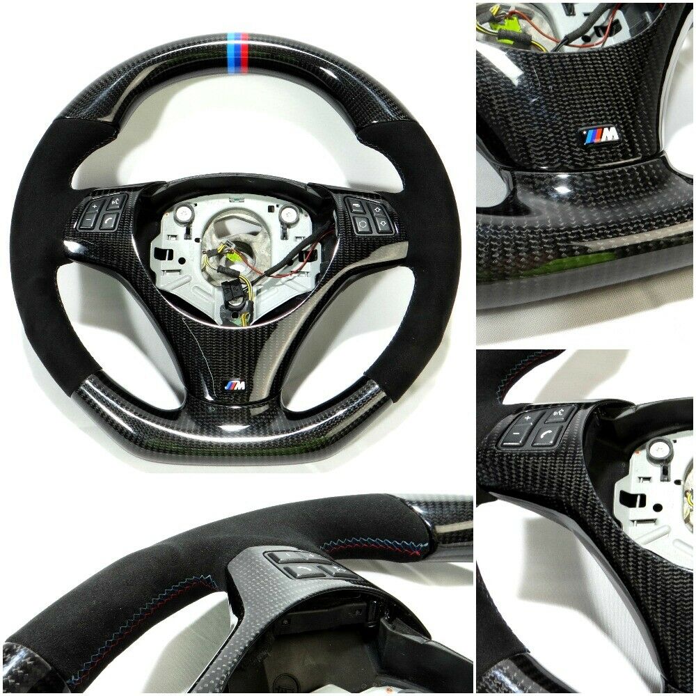 BMW E70 E71 Steering Wheel Carbon Fiber Alcantara Stripes Flat Bottom - Custom Class