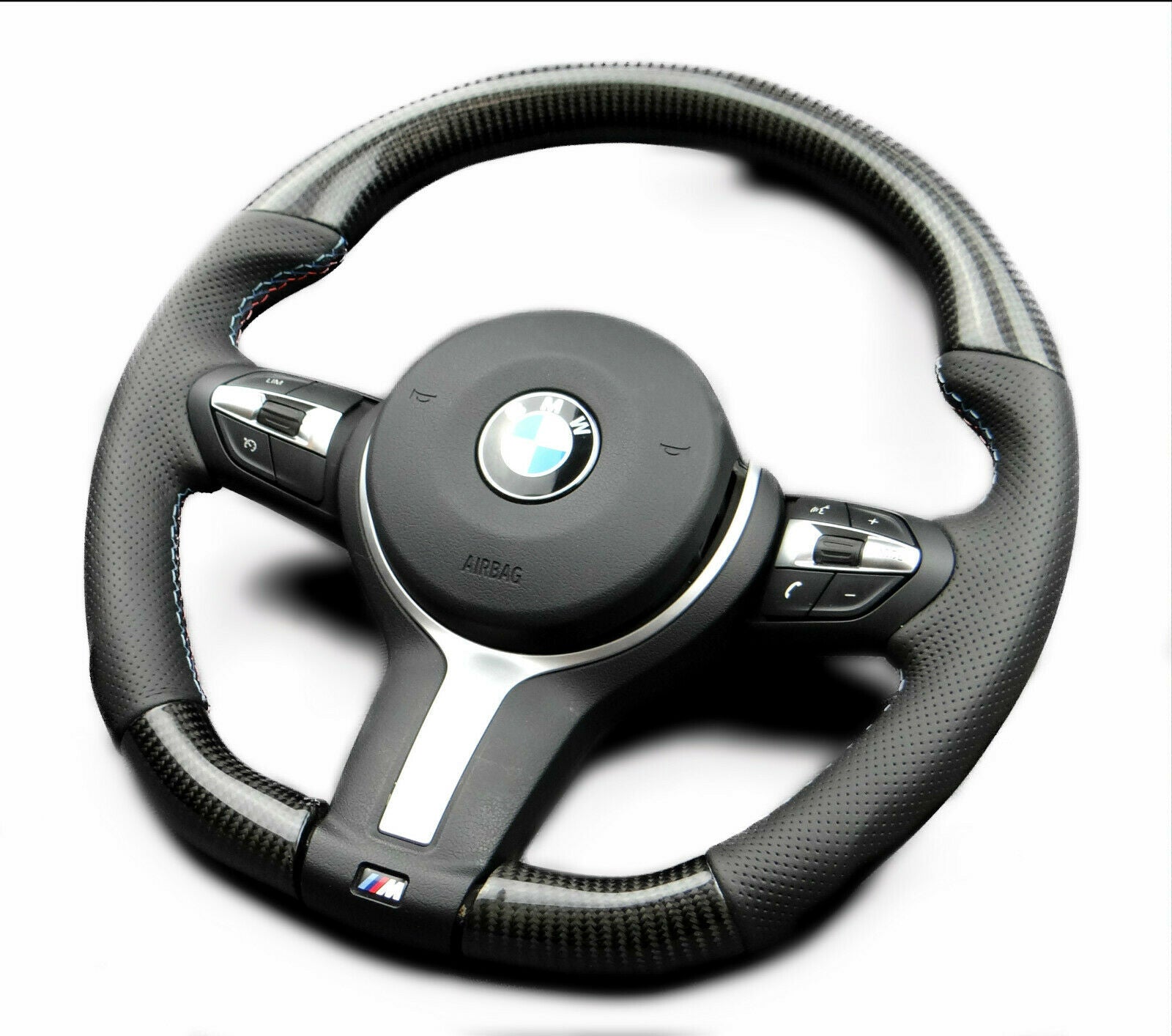 BMW F15 F30 M Style Steering Wheel Carbon Fiber Leather Flat Bottom - Custom Class