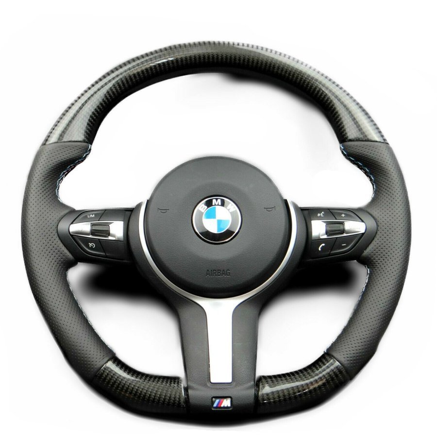 BMW F15 F30 M Style Steering Wheel Carbon Fiber Leather Flat Bottom - Custom Class