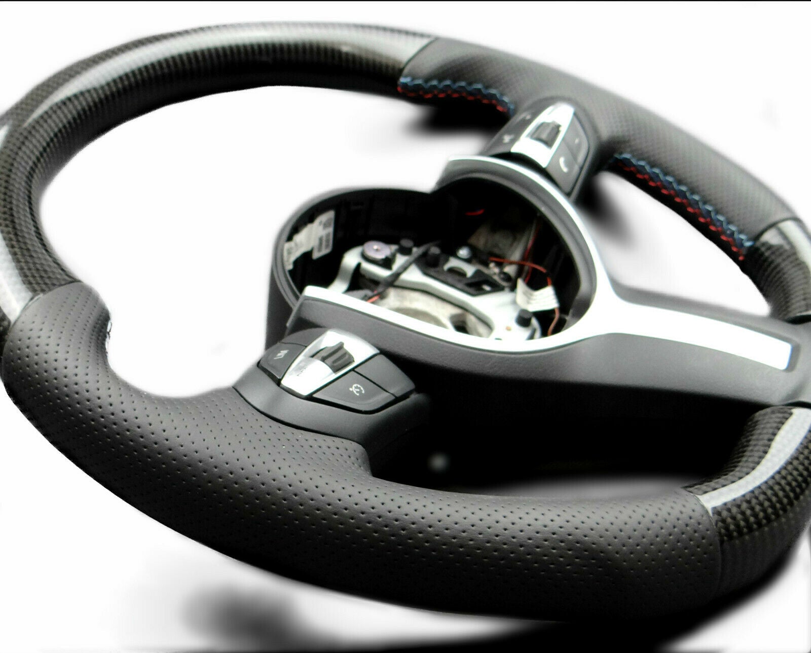 BMW F15 F30 M Style Steering Wheel Carbon Fiber Leather Flat Bottom - Custom Class