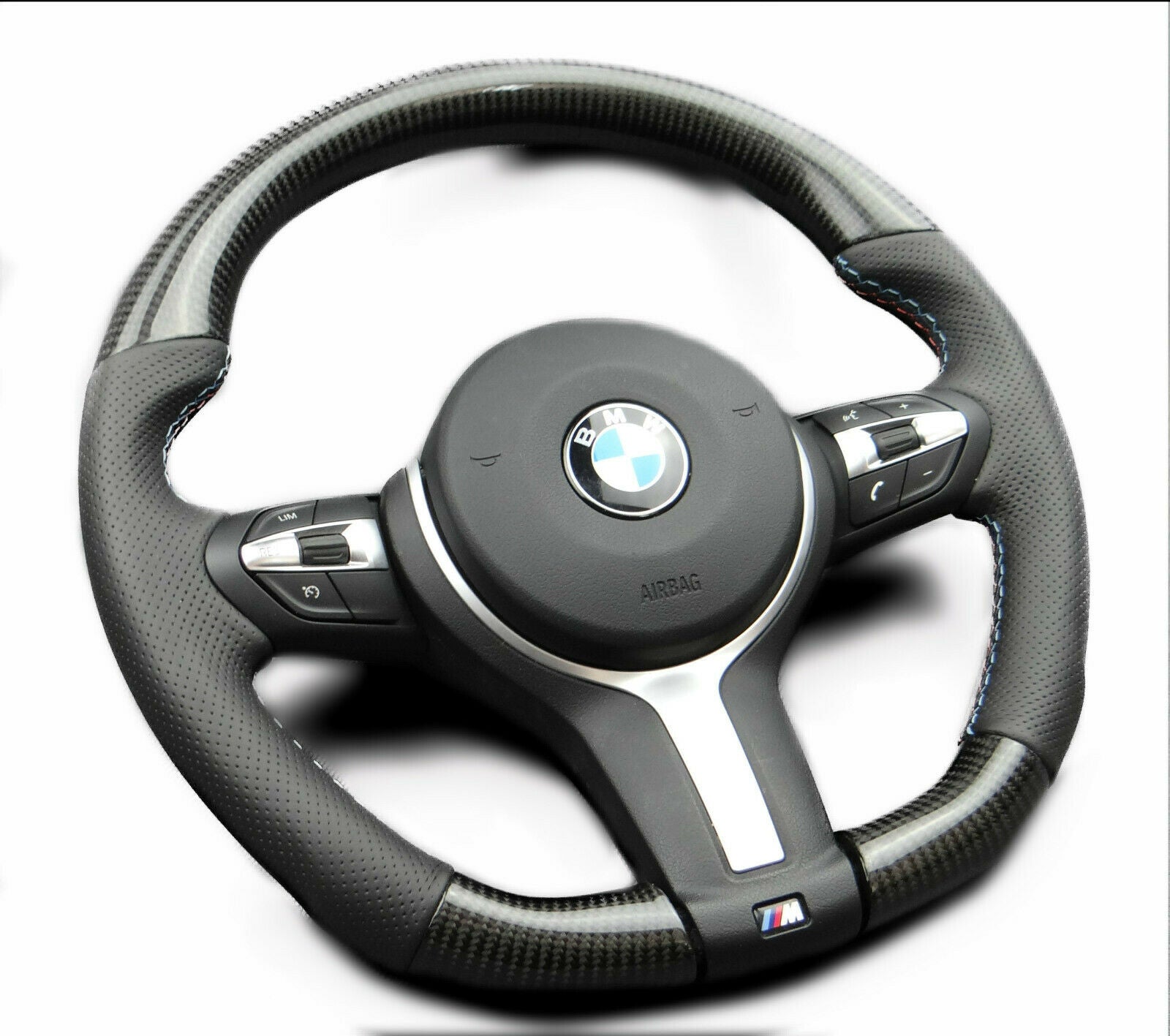 BMW F15 F30 M Style Steering Wheel Carbon Fiber Leather Flat Bottom - Custom Class