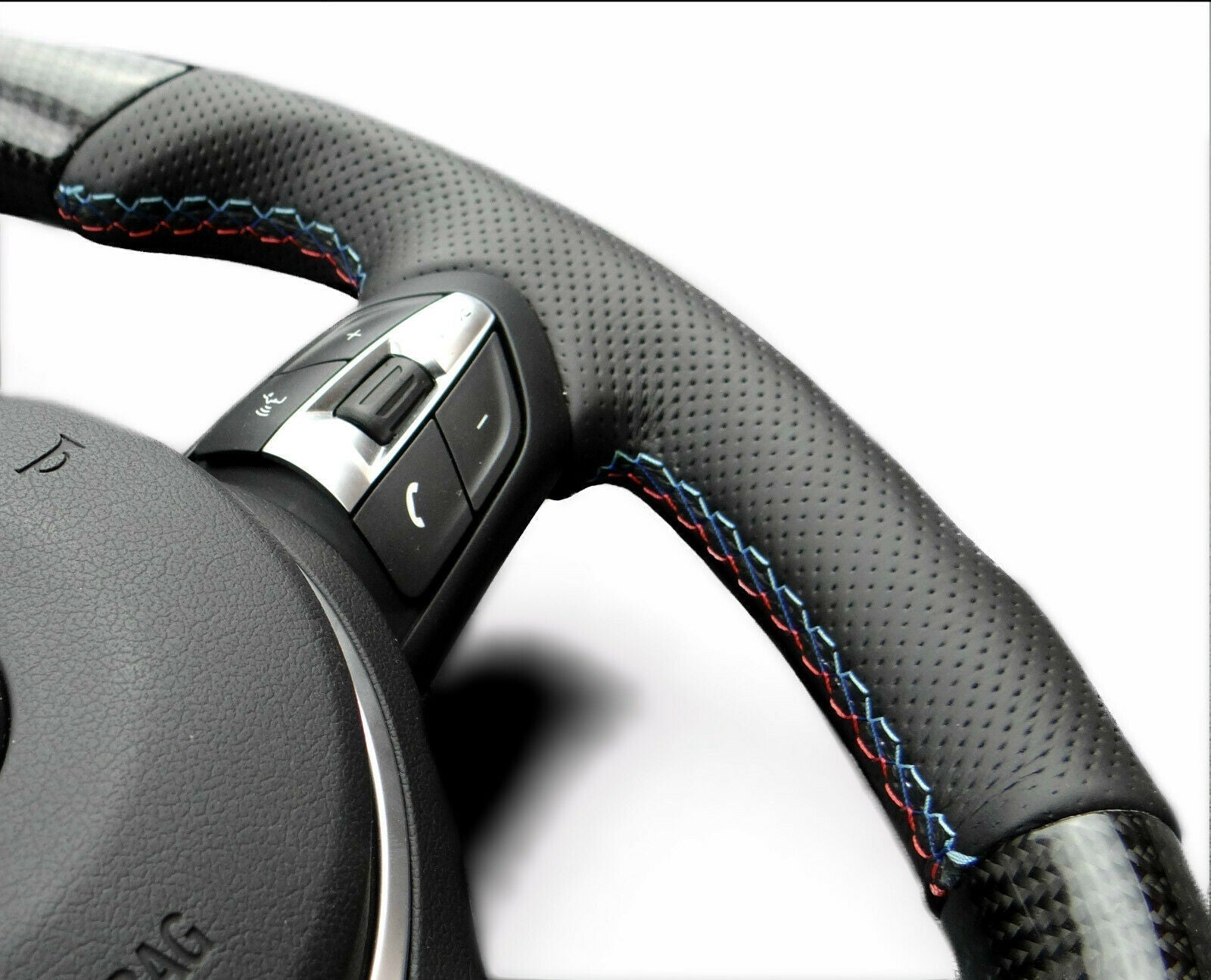 BMW F15 F30 M Style Steering Wheel Carbon Fiber Leather Flat Bottom - Custom Class