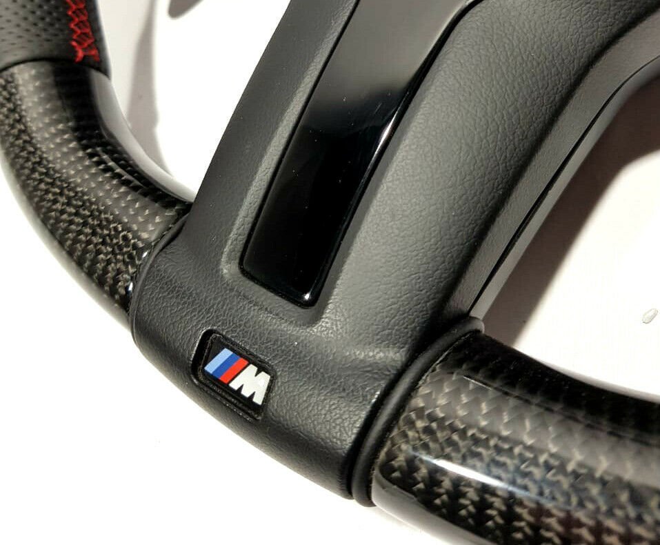BMW F15 F30 M Style Steering Wheel Carbon Fiber Leather Paddle Shifts Red Strip - Custom Class