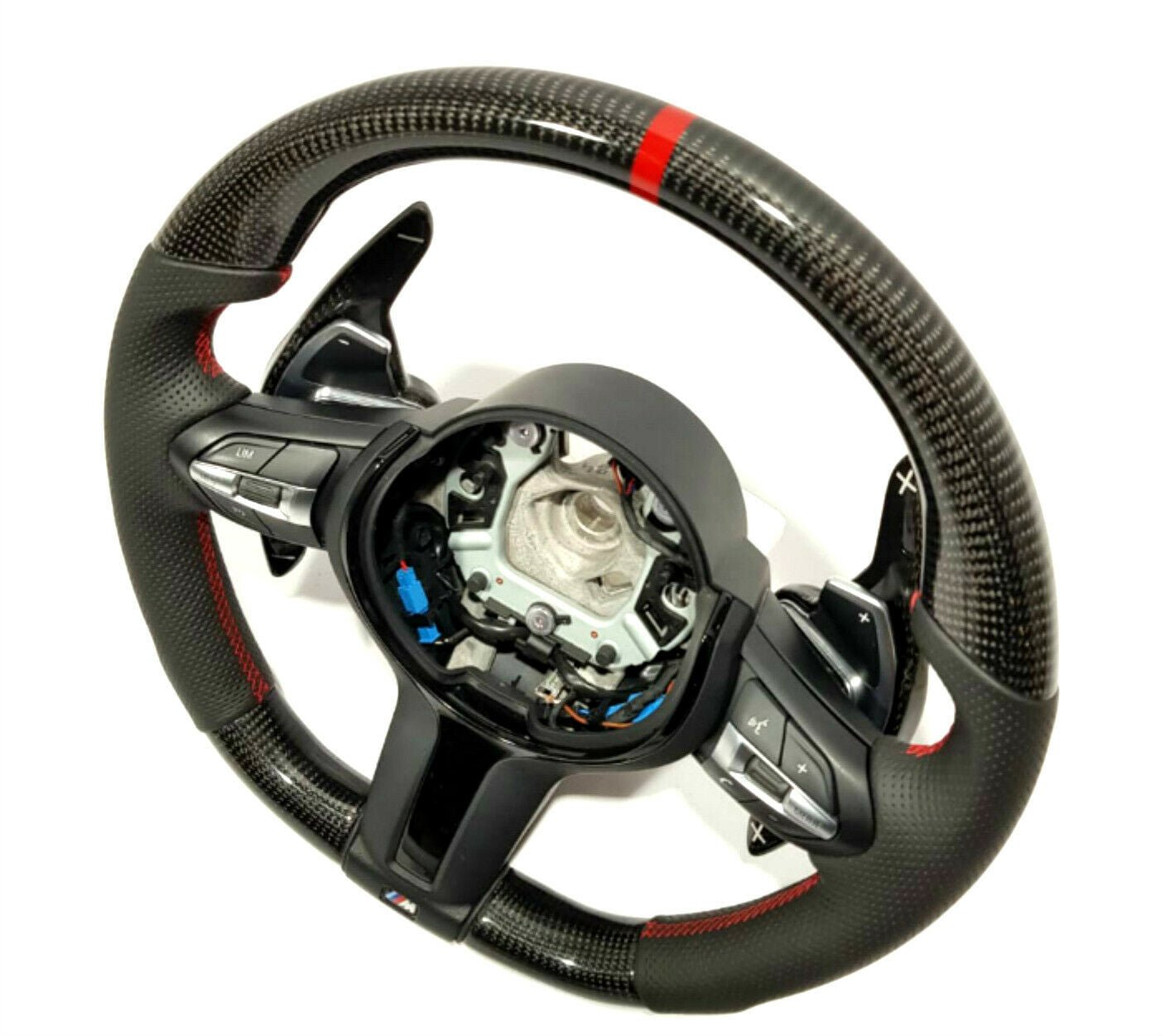 BMW F15 F30 M Style Steering Wheel Carbon Fiber Leather Paddle Shifts Red Strip - Custom Class