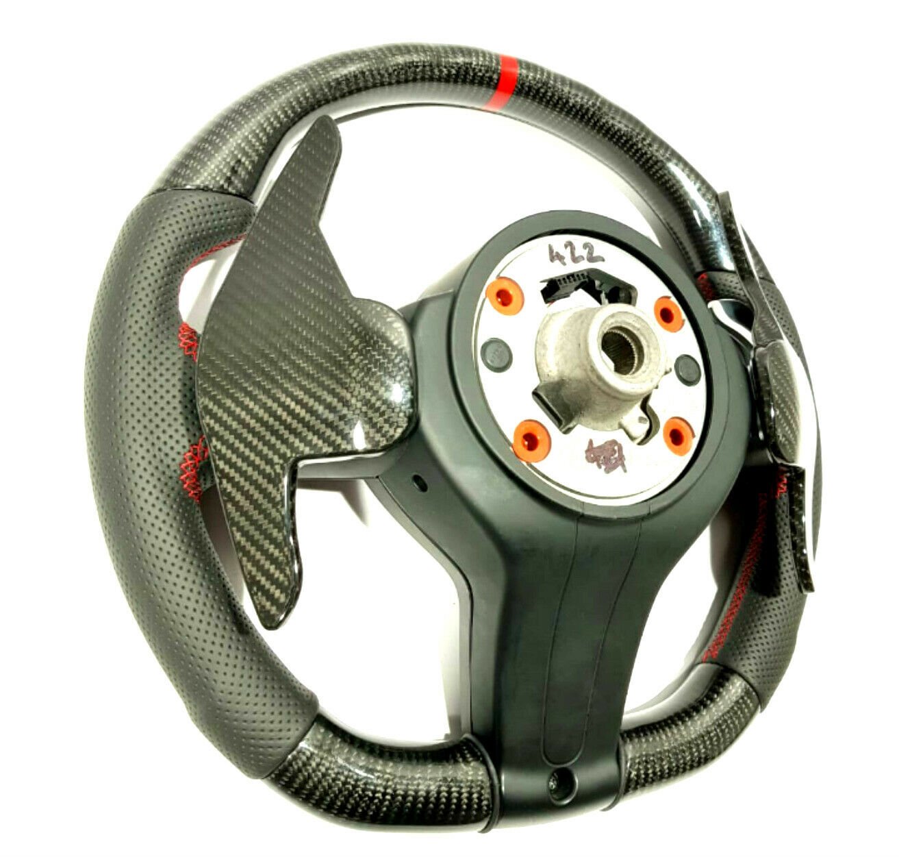BMW F15 F30 M Style Steering Wheel Carbon Fiber Leather Paddle Shifts Red Strip - Custom Class