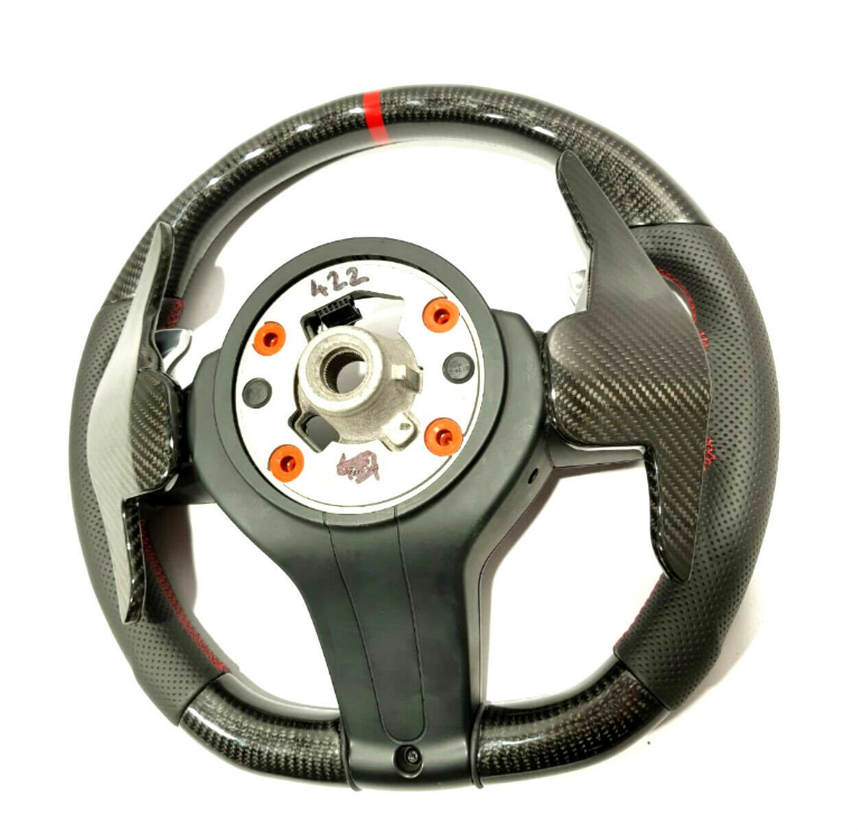 BMW F15 F30 M Style Steering Wheel Carbon Fiber Leather Paddle Shifts Red Strip - Custom Class