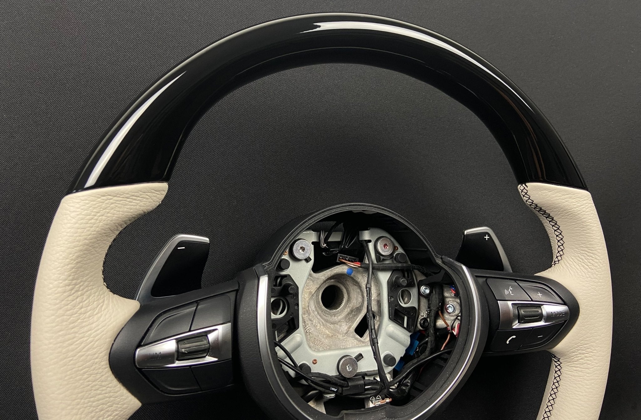 BMW F15 F30 M Style Steering Wheel Carbon Fiber White Leather Paddle Shifts - Custom Class