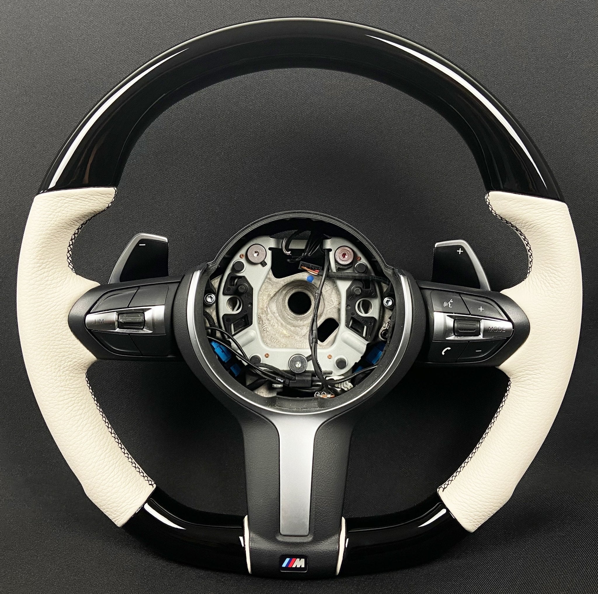 BMW F15 F30 M Style Steering Wheel Carbon Fiber White Leather Paddle Shifts - Custom Class