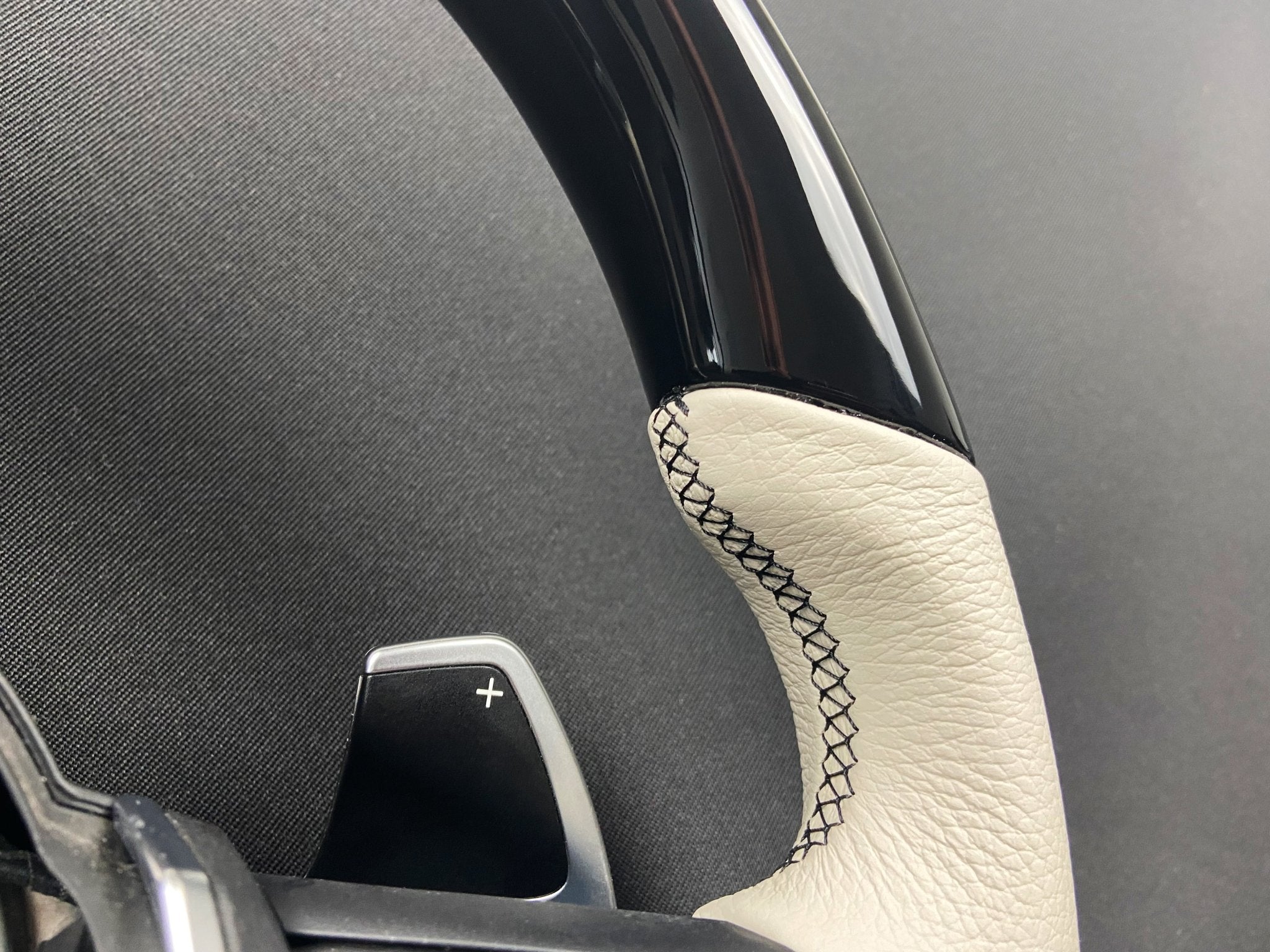 BMW F15 F30 M Style Steering Wheel Carbon Fiber White Leather Paddle Shifts - Custom Class