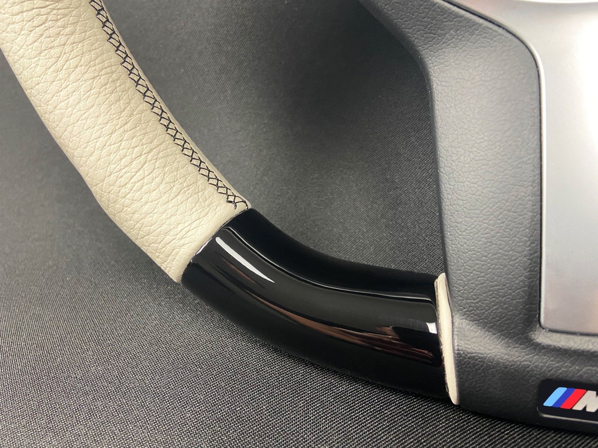 BMW F15 F30 M Style Steering Wheel Carbon Fiber White Leather Paddle Shifts - Custom Class