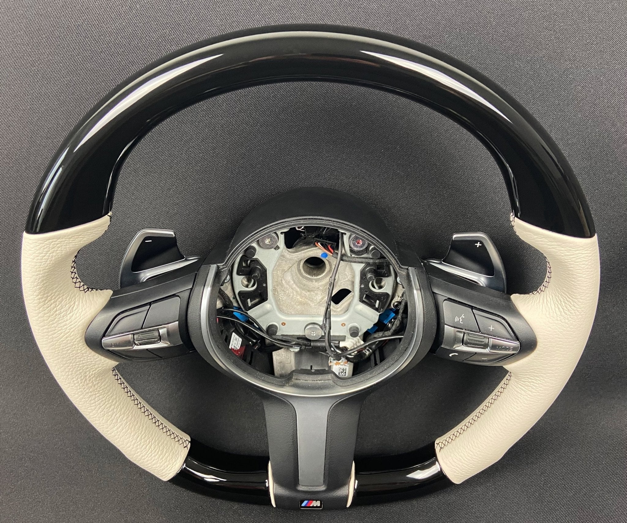 BMW F15 F30 M Style Steering Wheel Carbon Fiber White Leather Paddle Shifts - Custom Class