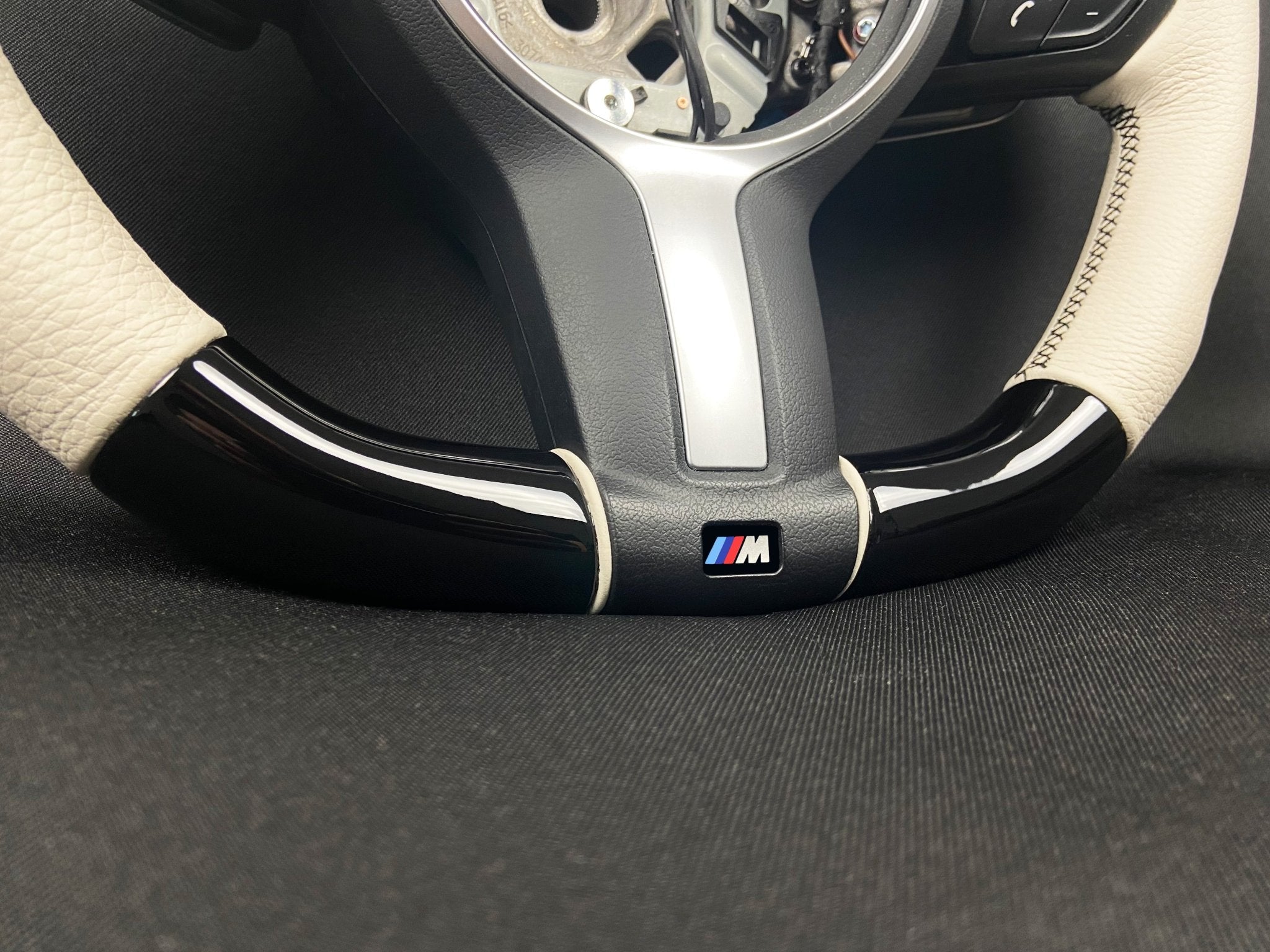BMW F15 F30 M Style Steering Wheel Carbon Fiber White Leather Paddle Shifts - Custom Class