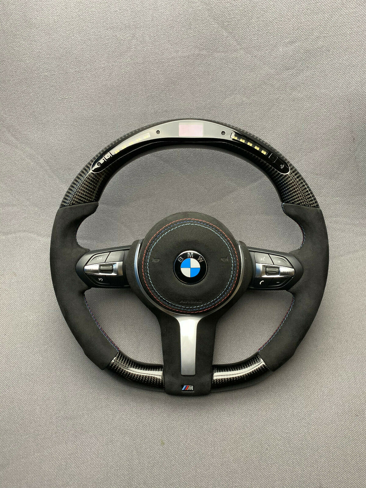 BMW F15 F30 M Style Steering Wheel Carbor Fiber Alcantara LED Flat Bottom - Custom Class