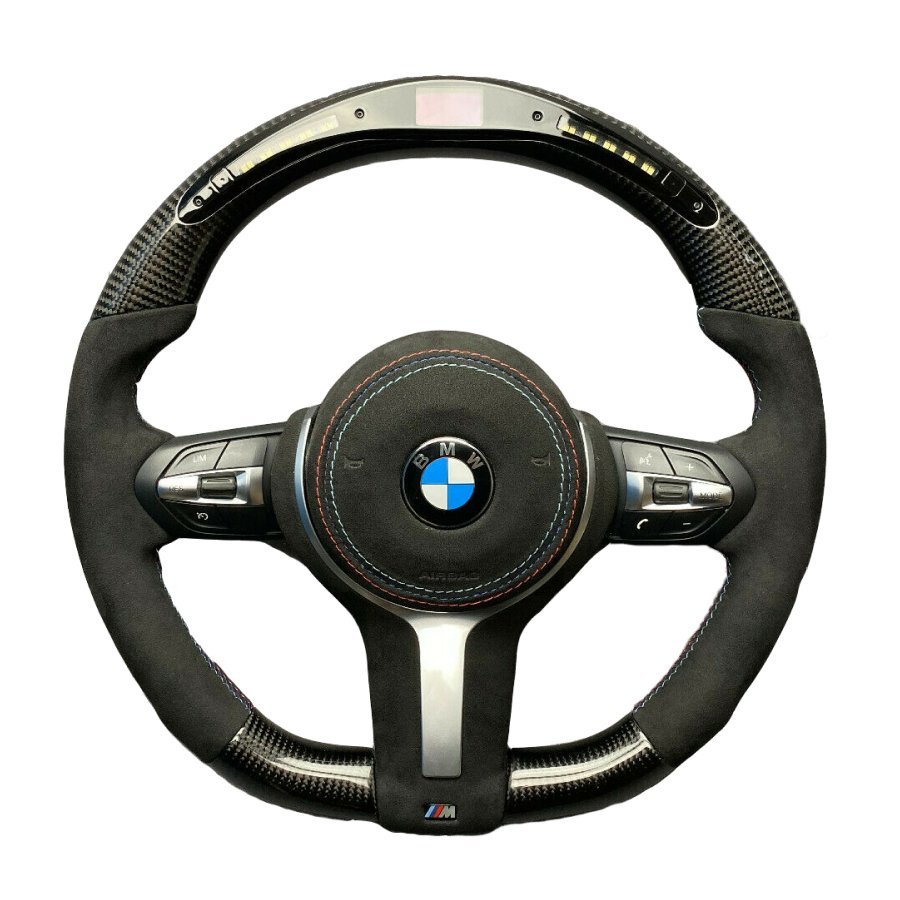 BMW F15 F30 M Style Steering Wheel Carbor Fiber Alcantara LED Flat Bottom - Custom Class