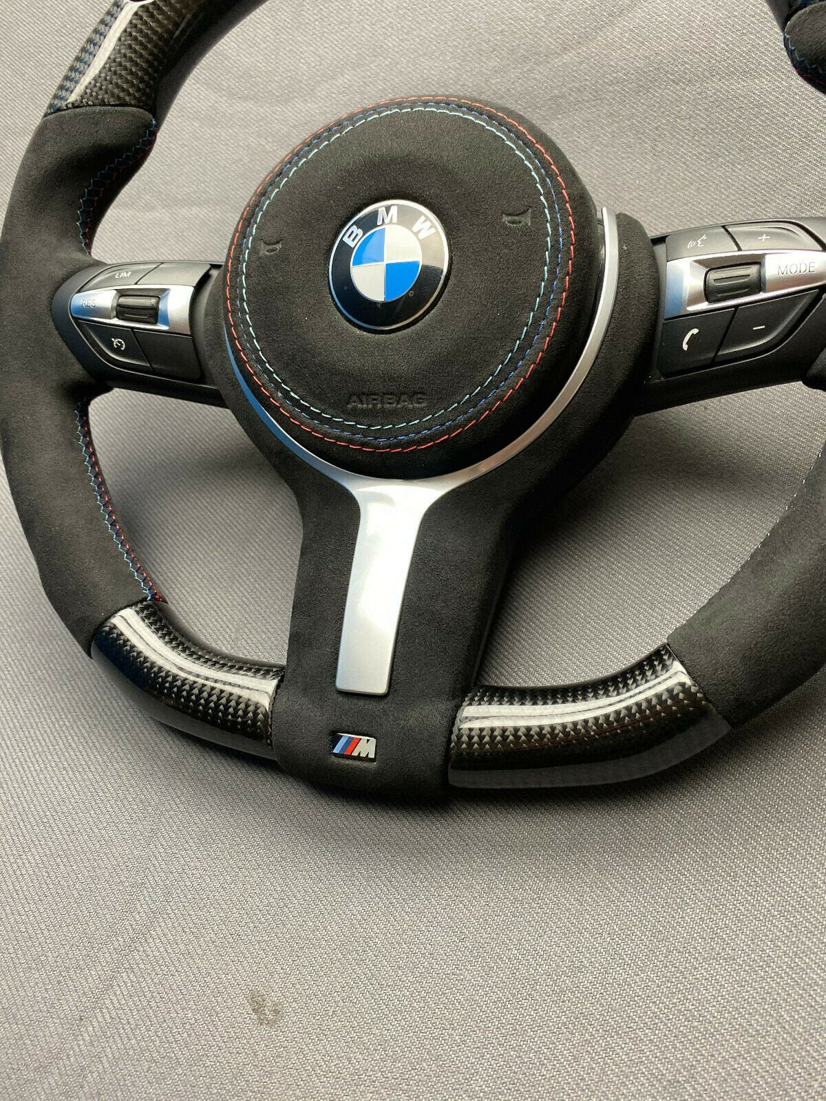 BMW F15 F30 M Style Steering Wheel Carbor Fiber Alcantara LED Flat Bottom - Custom Class