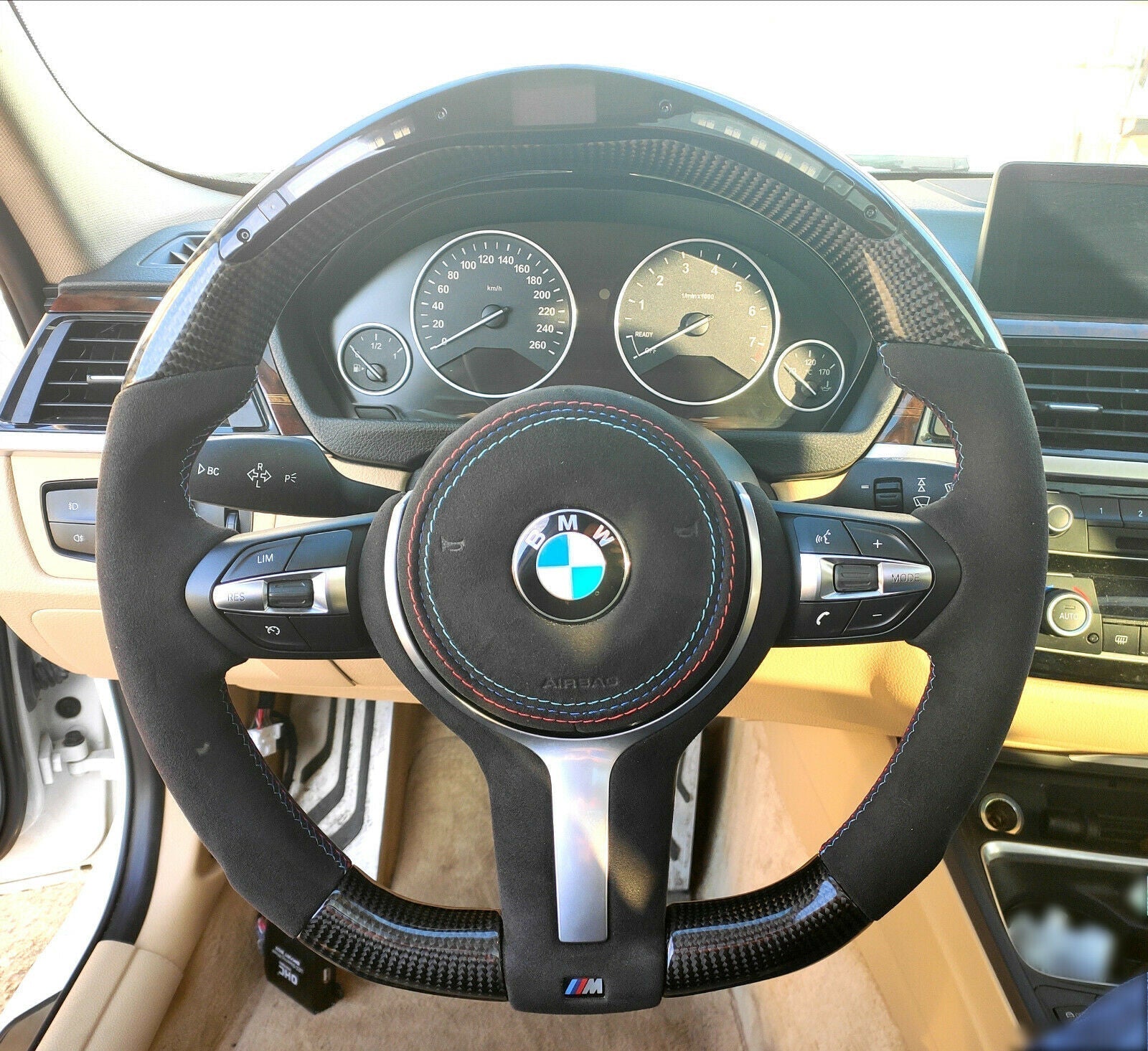 BMW F15 F30 M Style Steering Wheel Carbor Fiber Alcantara LED Flat Bottom - Custom Class