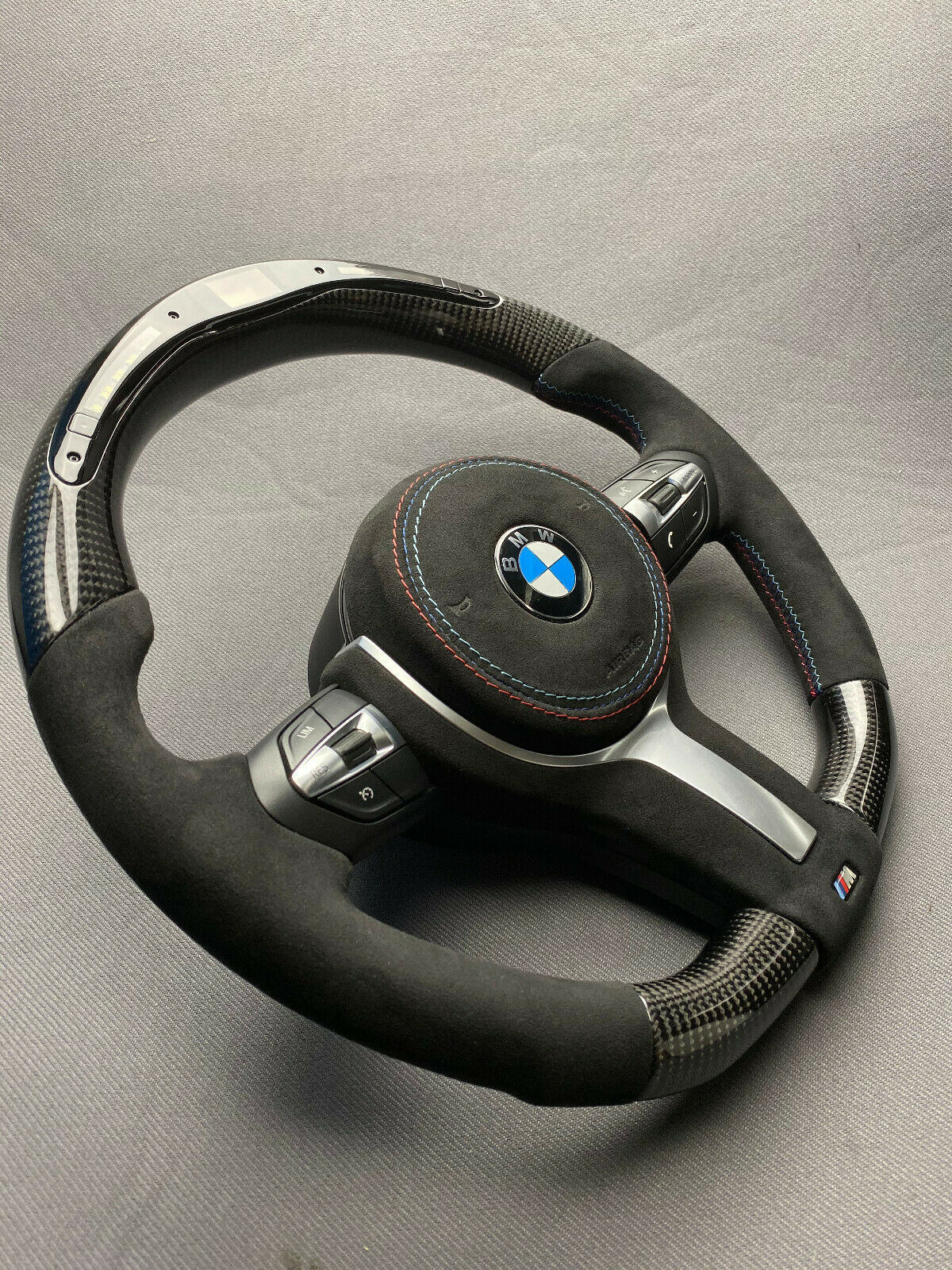 BMW F15 F30 M Style Steering Wheel Carbor Fiber Alcantara LED Flat Bottom - Custom Class