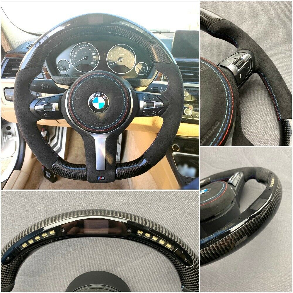 BMW F15 F30 M Style Steering Wheel Carbor Fiber Alcantara LED Flat Bottom - Custom Class