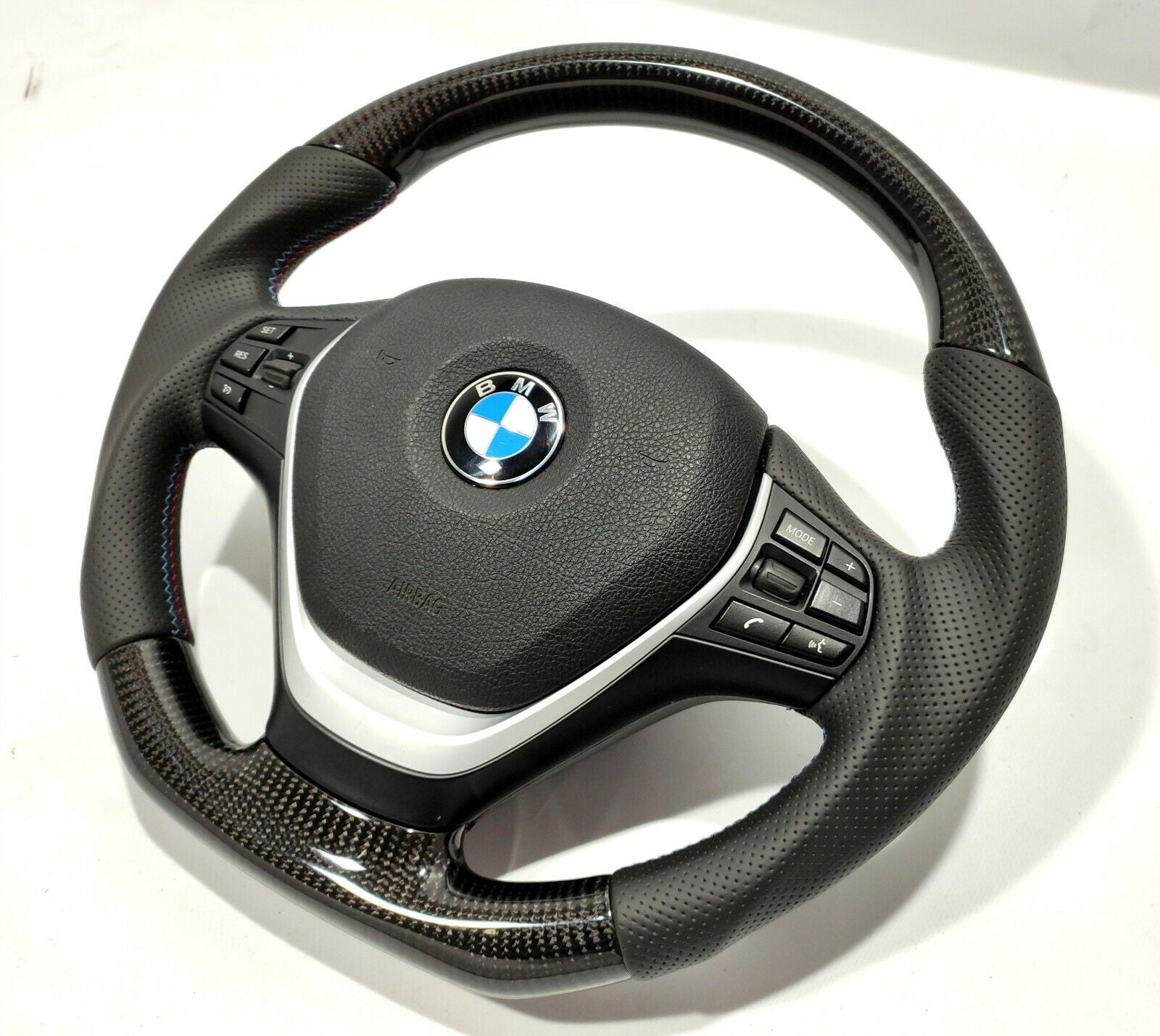 BMW F30 Steering Wheel Carbon Fiber Leather Flat Bottom - Custom Class